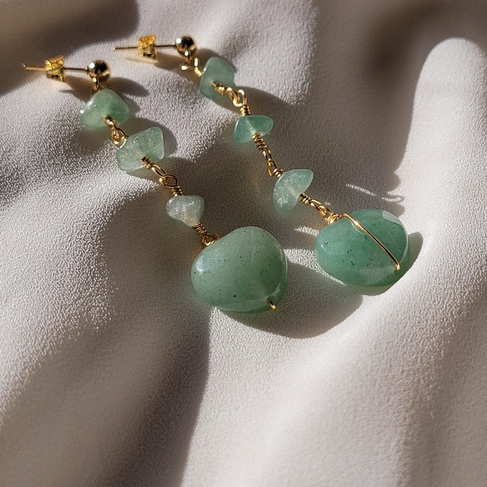 Heart Aventurine Earrings, drop earrings, Raw stone earrings, Raw crystal earrings, Heartful earrings, gifted earrings valentine's gift
