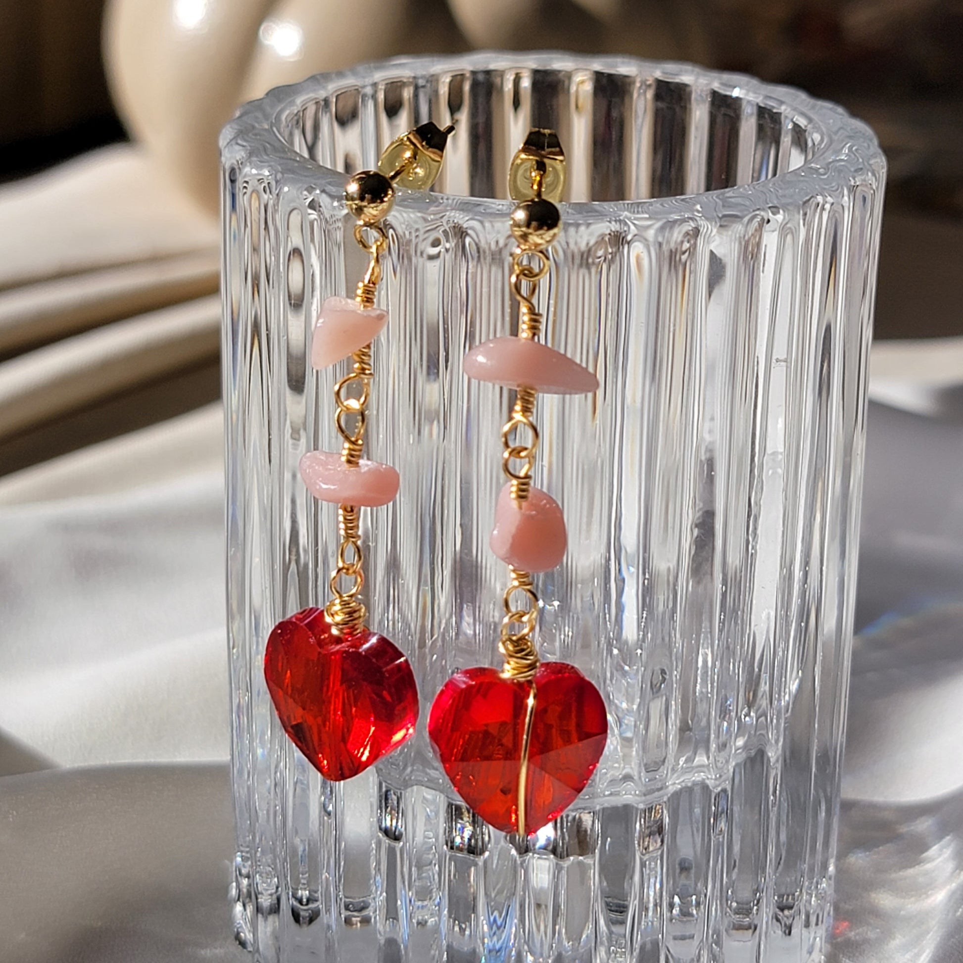 Heart drop earrings, Pink Opal earrings, valentins earrings, valentine earrings gifted, gifted earrings, giftful valentinesvalentine's gift,