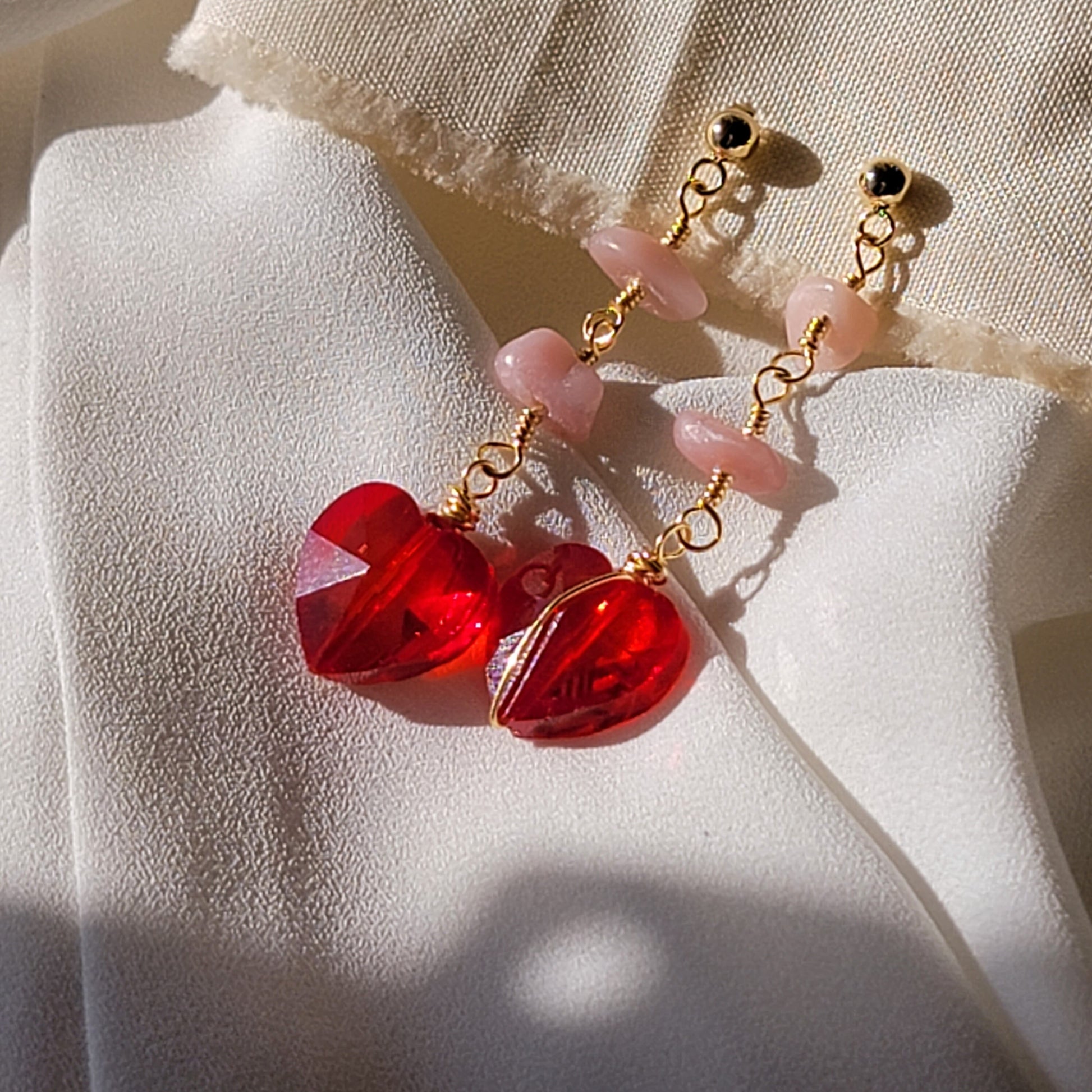 Heart drop earrings, Pink Opal earrings, valentins earrings, valentine earrings gifted, gifted earrings, giftful valentinesvalentine's gift,