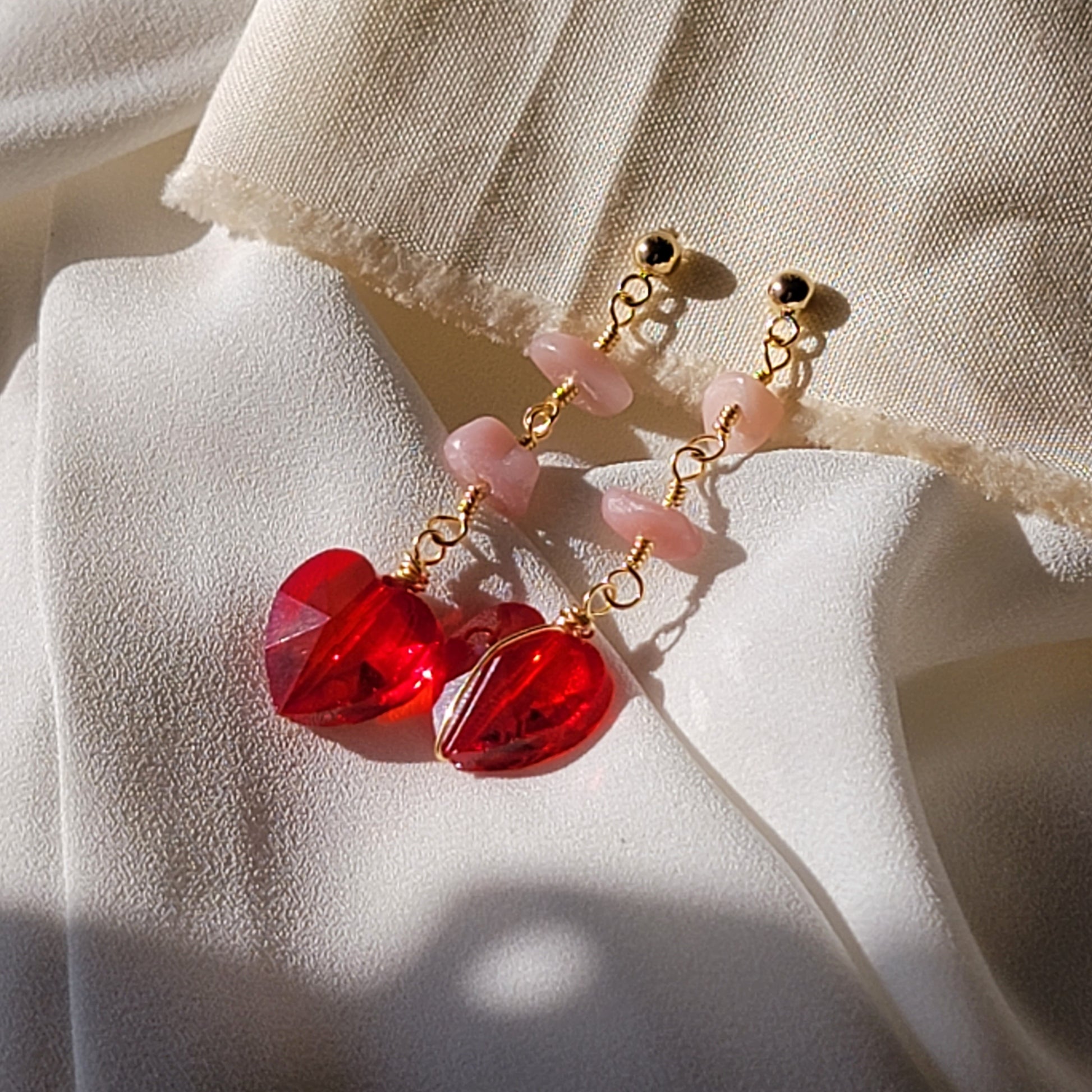Heart drop earrings, Pink Opal earrings, valentins earrings, valentine earrings gifted, gifted earrings, giftful valentinesvalentine's gift,