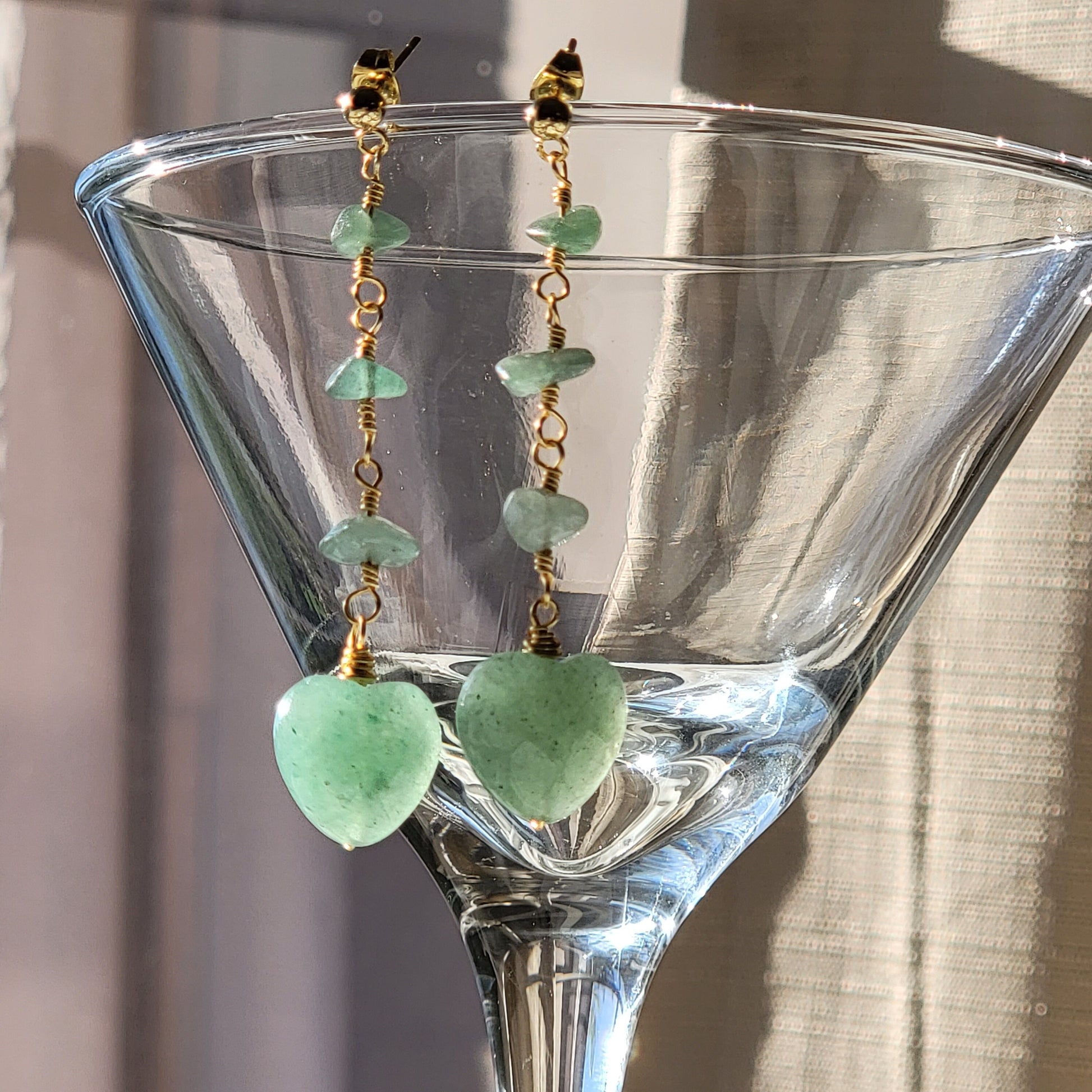 Heart Aventurine Earrings, drop earrings, Raw stone earrings, Raw crystal earrings, Heartful earrings, gifted earrings valentine's gift
