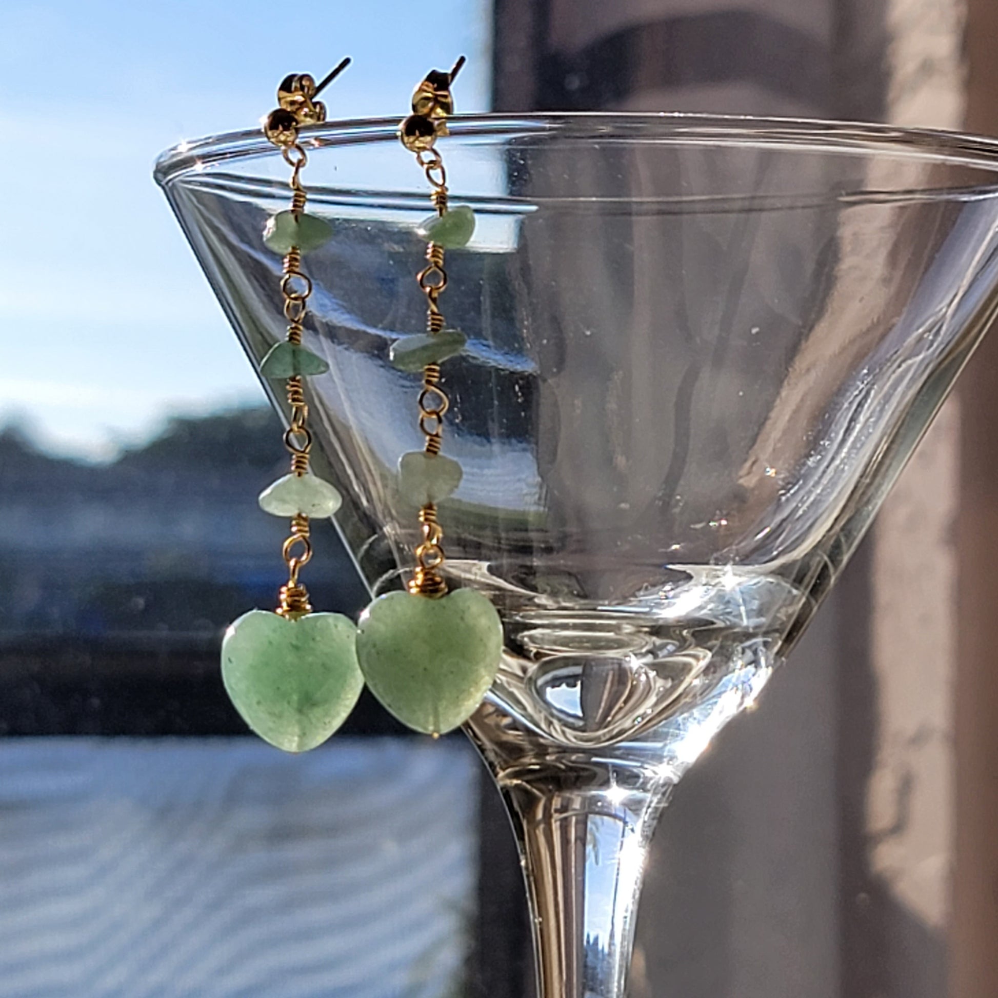 Heart Aventurine Earrings, drop earrings, Raw stone earrings, Raw crystal earrings, Heartful earrings, gifted earrings valentine's gift