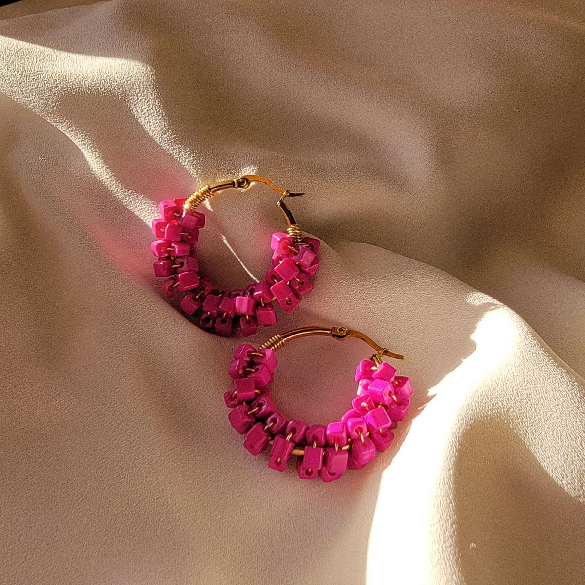 Hot Pink Earrings, thick hoop earrings, Chunky hoop earrings Gold filled hoops, Fuchsia Earrings, gift for- her, summer gifts, beach giftful