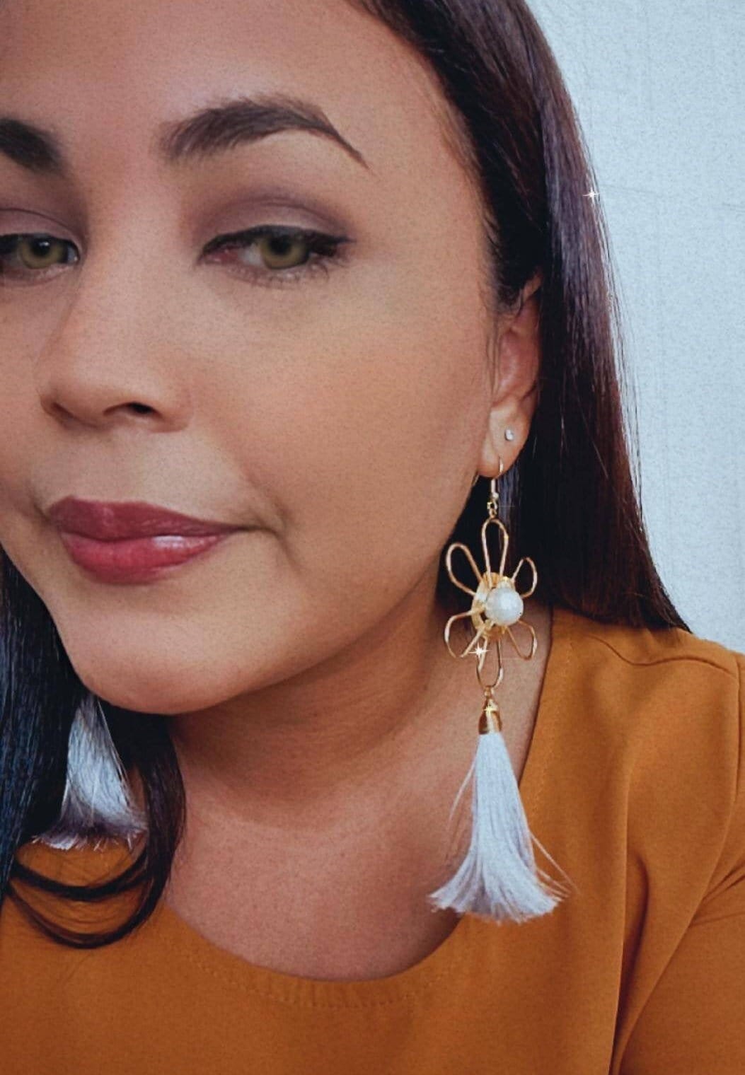 Daisy Tassel Earrings, Tassel Dangle Earrings, Floral Drop