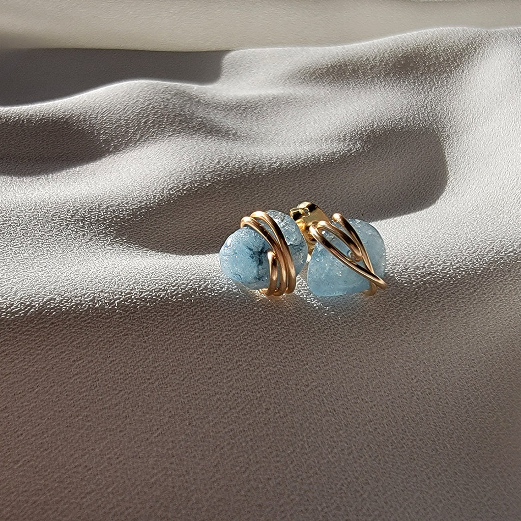 Raw Aquamarine Gemstone Stud Earrings, Birthstone Post Earrings, Natural Gemstones, Minimalistic earrings Aquamarine birthstone earring