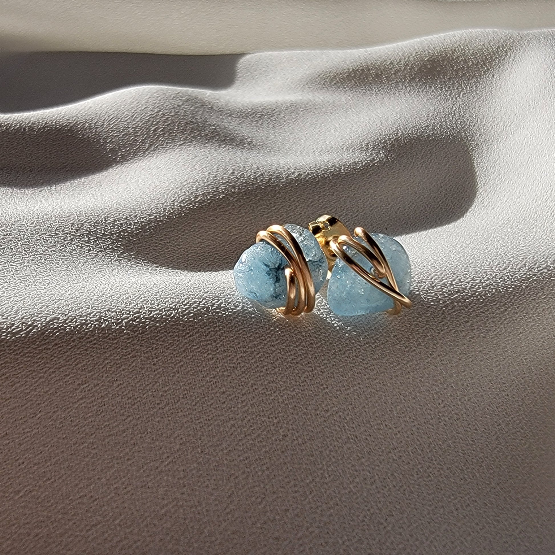 Raw Aquamarine Gemstone Stud Earrings, Birthstone Post Earrings, Natural Gemstones, Minimalistic earrings Aquamarine birthstone earring