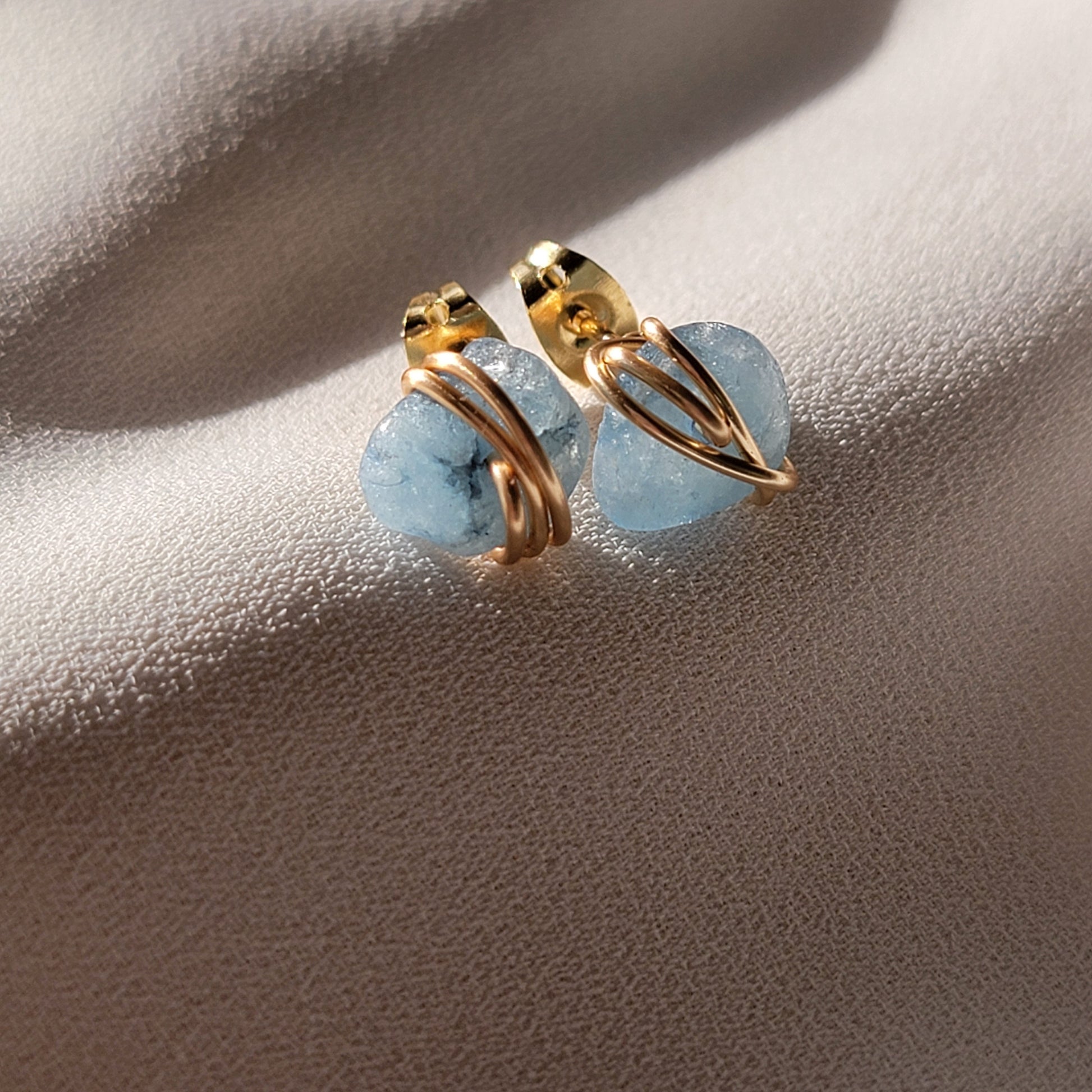 Raw Aquamarine Gemstone Stud Earrings, Birthstone Post Earrings, Natural Gemstones, Minimalistic earrings Aquamarine birthstone earring