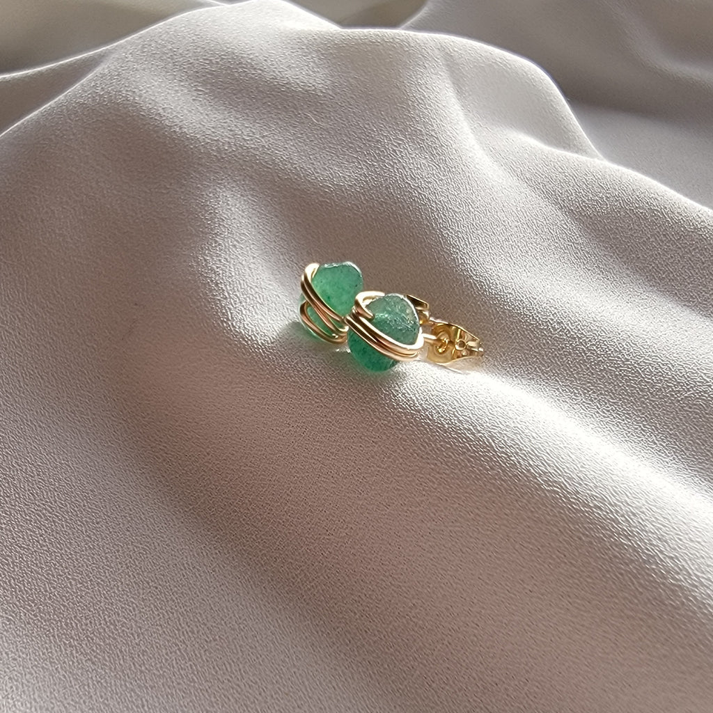 Genuine Aventurine Gemstone Stud Earrings, Raw Crystal Earrings, Birthstone Post Earrings, Natural Gemstones, Mothers day gift, gift for mom