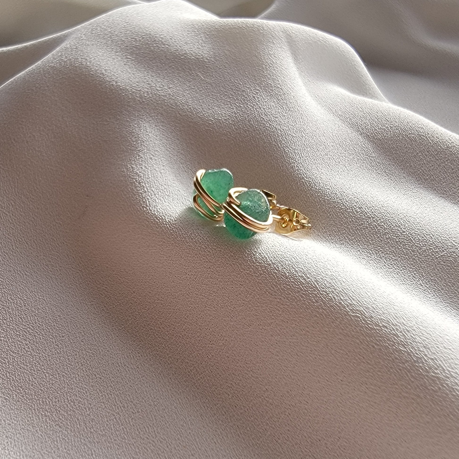 Genuine Aventurine Gemstone Stud Earrings, Raw Crystal Earrings, Birthstone Post Earrings, Natural Gemstones, Mothers day gift, gift for mom