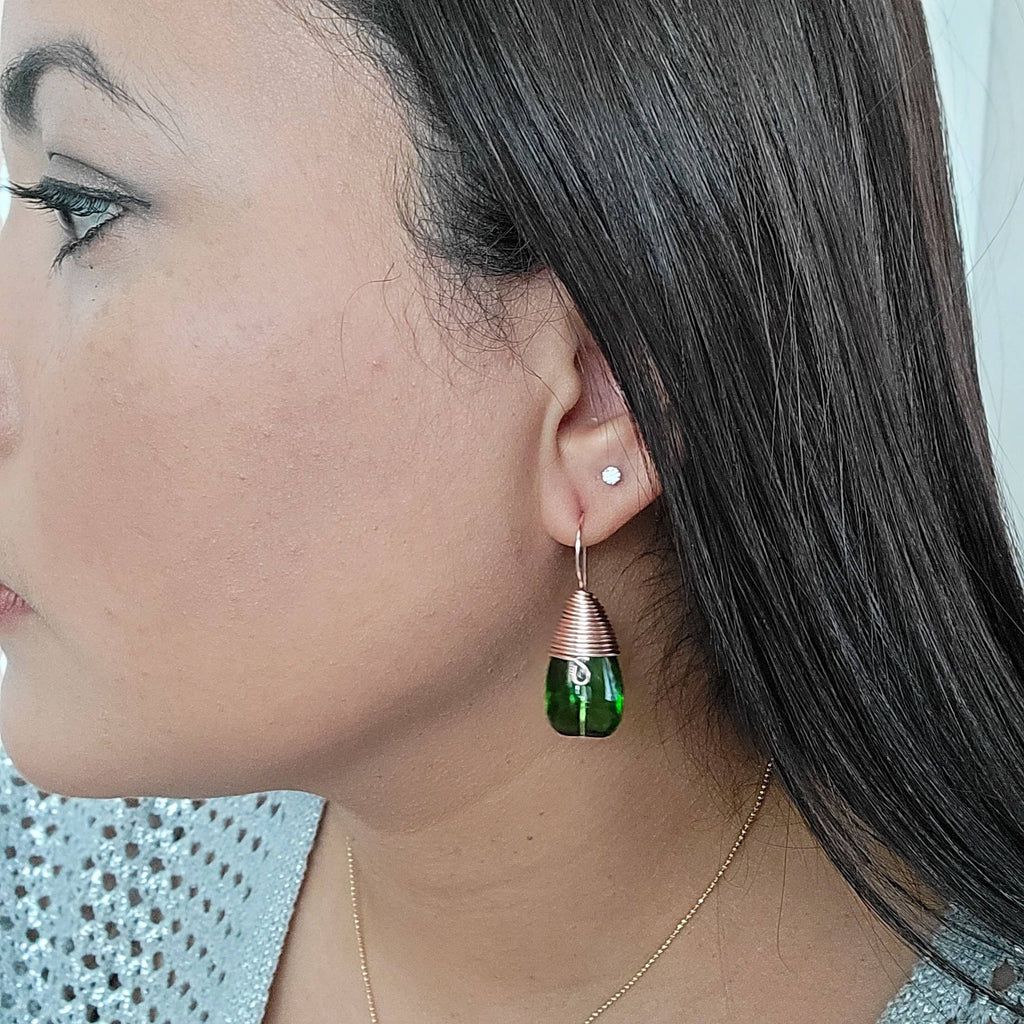 Drop earrings, crystal Teardrop earrings, Large  drop earrings, Wire wrapped earring, leaf earrings,Dainty earrings gift for her