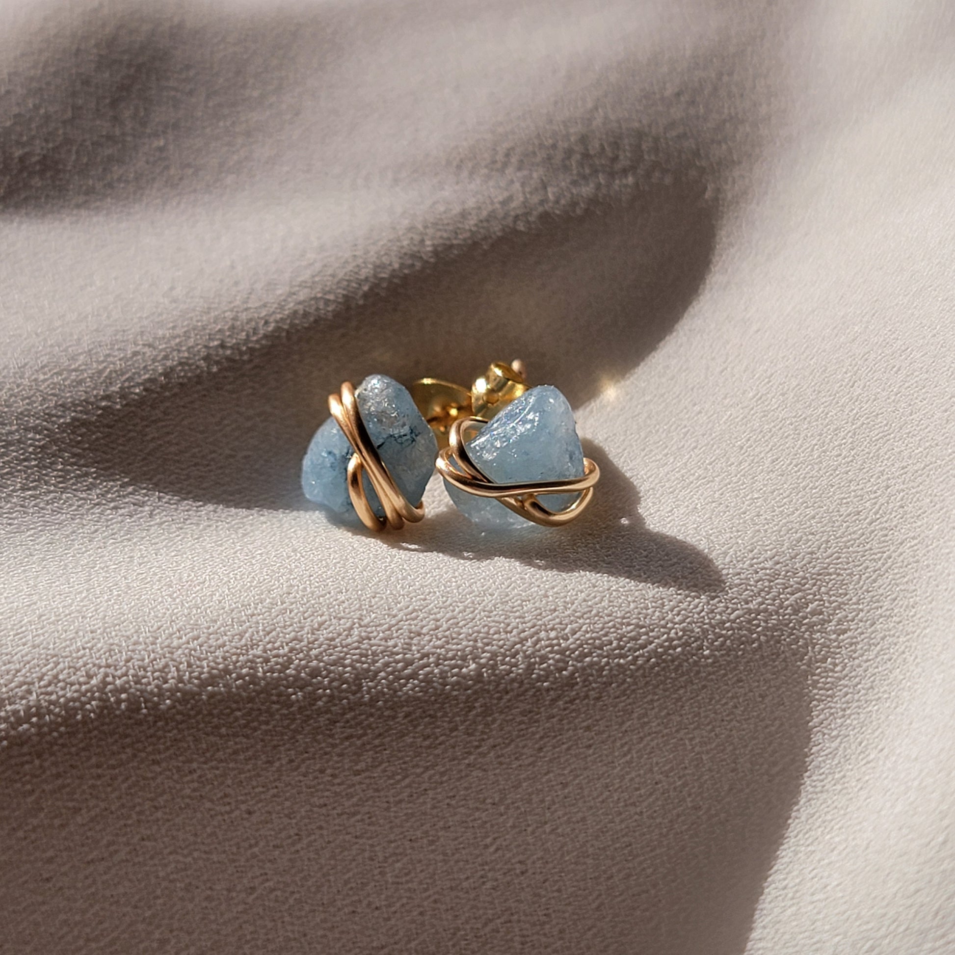 Raw Aquamarine Gemstone Stud Earrings, Birthstone Post Earrings, Natural Gemstones, Minimalistic earrings Aquamarine birthstone earring