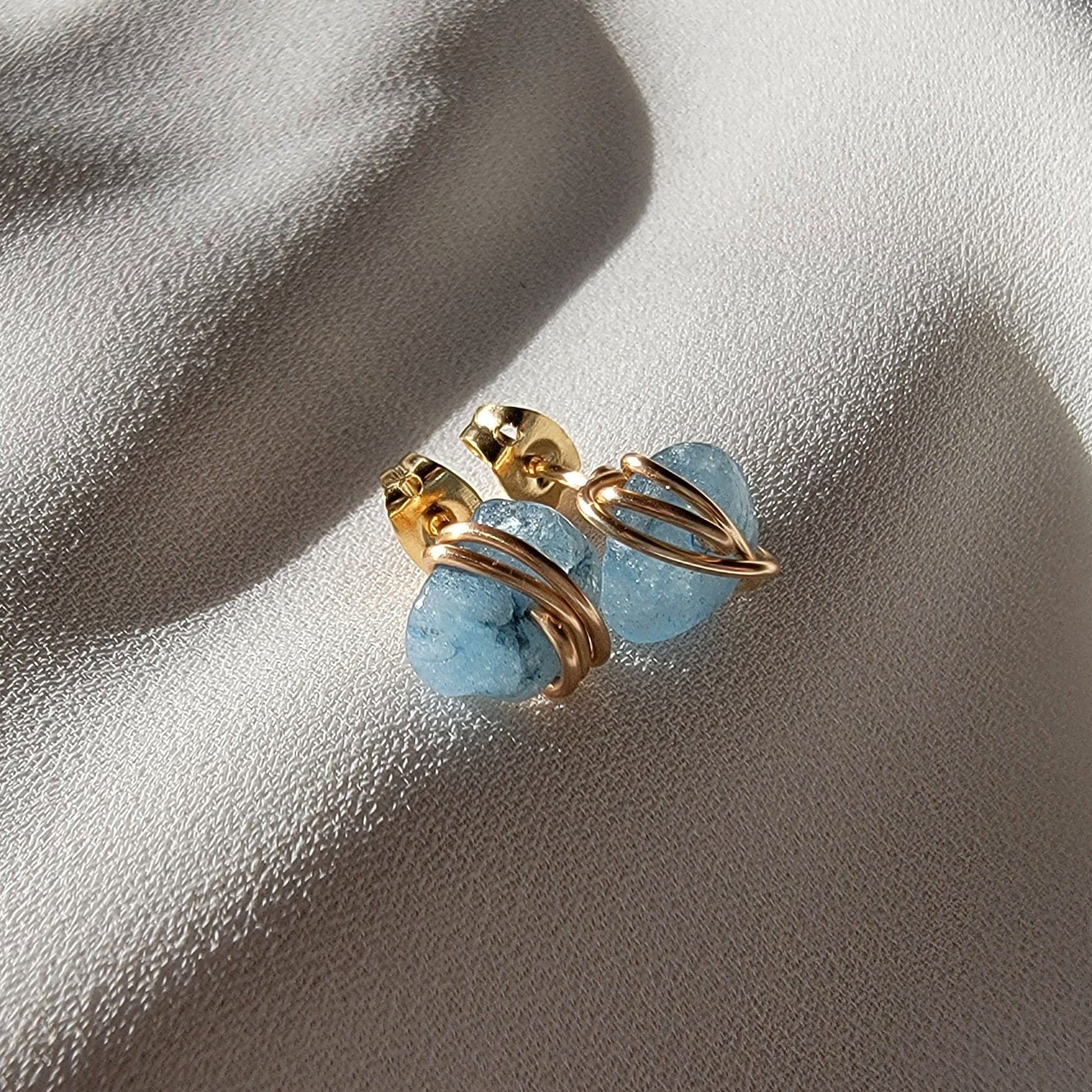 Raw Aquamarine Gemstone Stud Earrings, Birthstone Post Earrings, Natural Gemstones, Minimalistic earrings Aquamarine birthstone earring