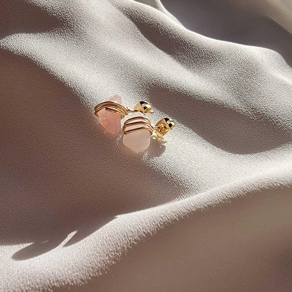 Rose Quartz Stud earrings, Crystal quartz studs, Gemstone Stud Earrings, Birthstone Post Earrings, Natural Gemstones, Mothers day gift