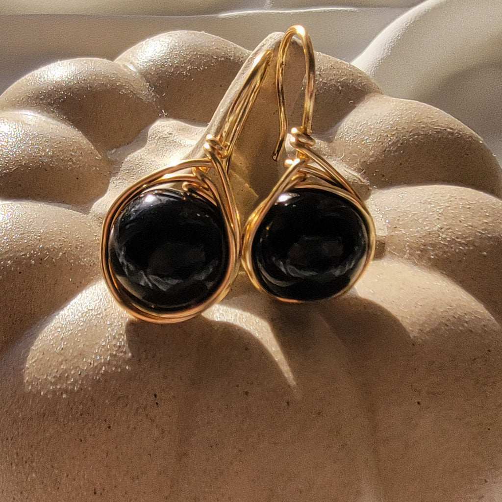 Black pearl earrings drop Large