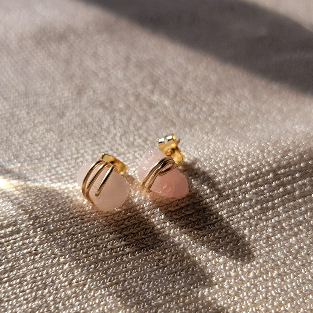 Rose Quartz Stud earrings, Crystal quartz studs, Gemstone Stud Earrings, Birthstone Post Earrings, Natural Gemstones, Mothers day gift