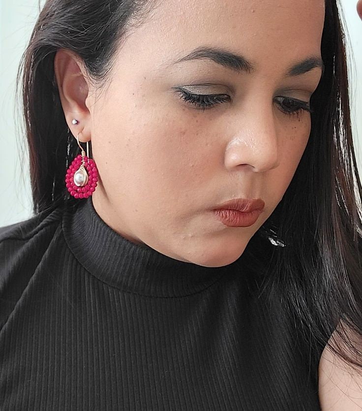 Pearl Drop Earrings, Red earrings, Dainty earrings, Pearl earrings bridesmaid, Pearl weddings earring, Bridal earrings, bridesmaid