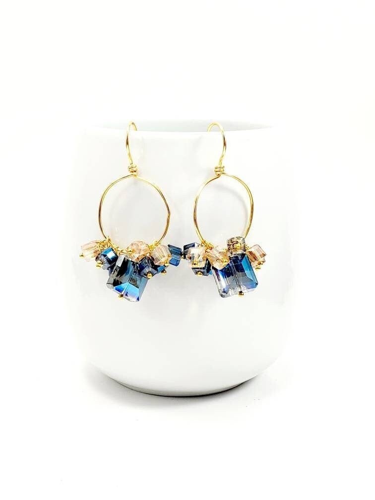 Thin hoop earrings, Crystal hoop Colorful earrings, Gold hoop earrings, minimalistic hoop earrings, gifted mom giftful, gifted mom giftful