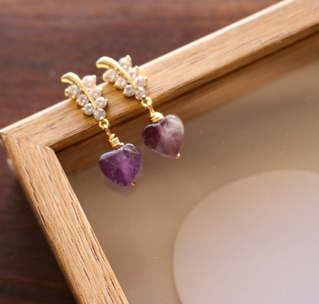 Amethyst Heart Earrings, Minimalistic earrings, Valentins earrings, gifted birthday, bridesmaide gift, anniversary giftful, giftful earrings