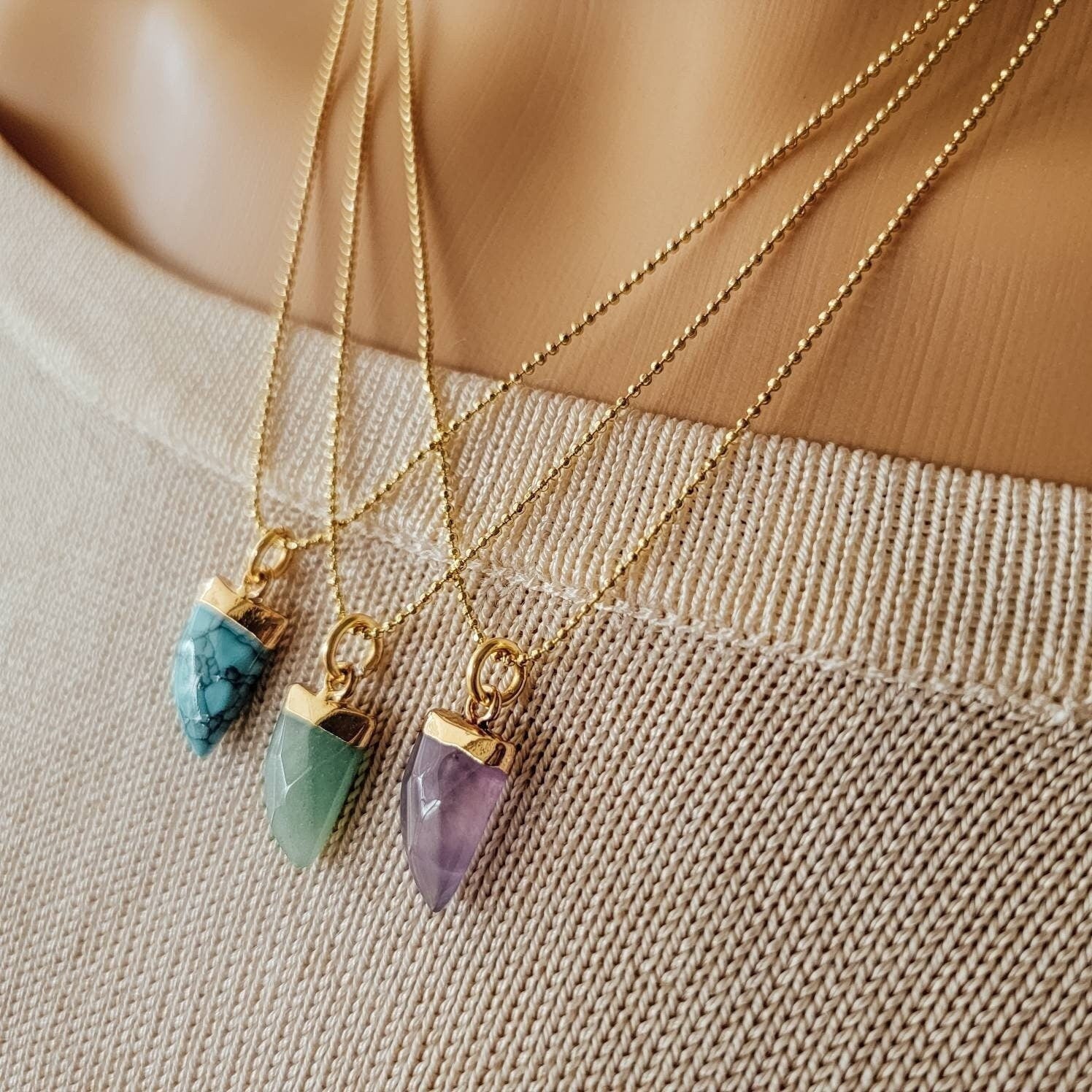 Amethyst necklace, Jade necklace, Turquoise necklace, Thin necklace chain, amethyst quartz necklace, gifted jewelry necklace, giftful sister