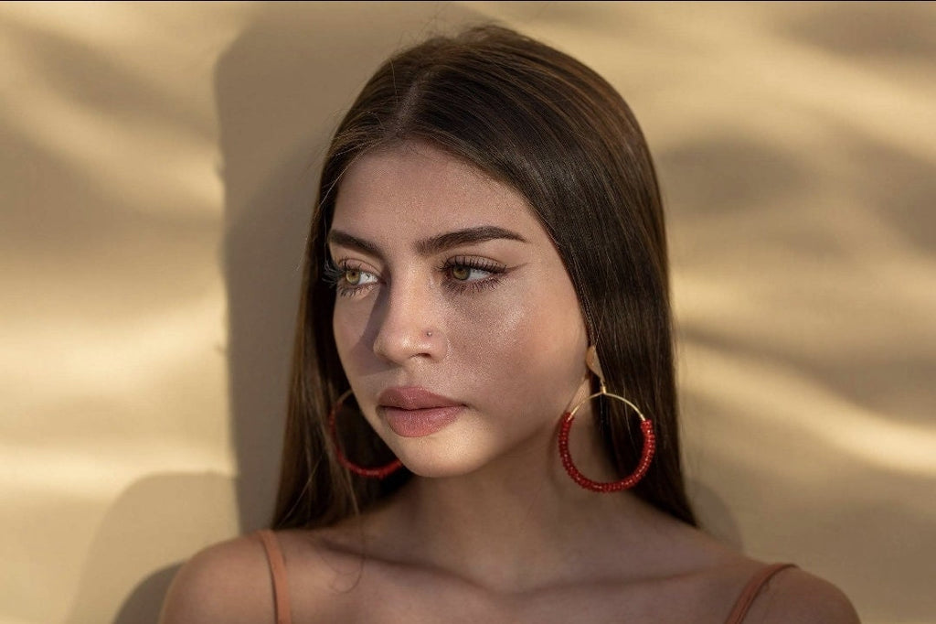 Beaded hoop earrings, Chunky gold hoops, Large hoop earrings, giftful anniversary, giftful sister, gift mothers days