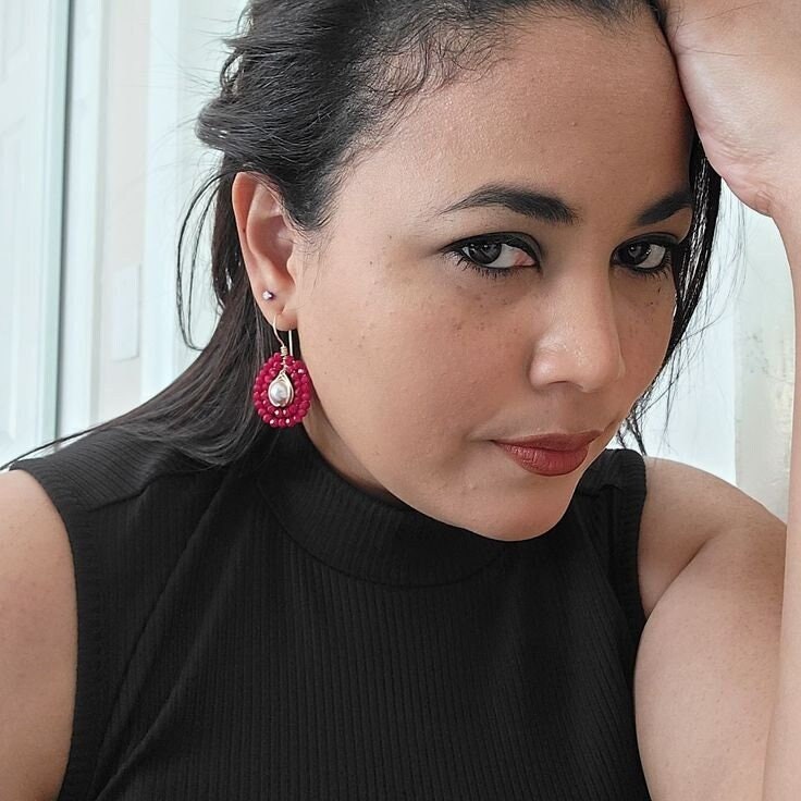 Pearl Drop Earrings, Red earrings, Dainty earrings, Pearl earrings bridesmaid, Pearl weddings earring, Bridal earrings, bridesmaid