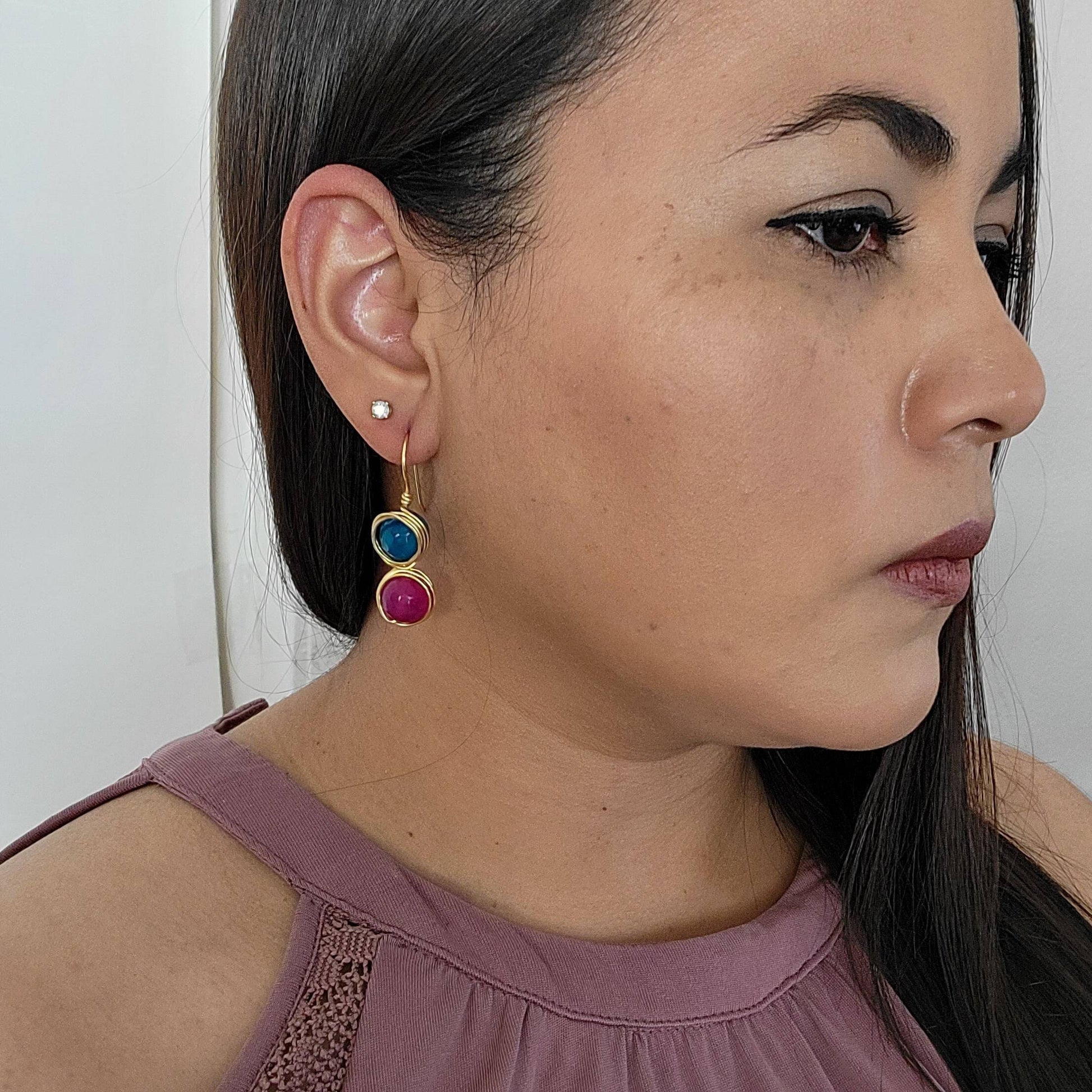 Agate Drop Earrings, Blue Pink Agate Earrings, Natural Agate Earrings, Hot Pink agate Earrings, statement earrings, festival jewelry