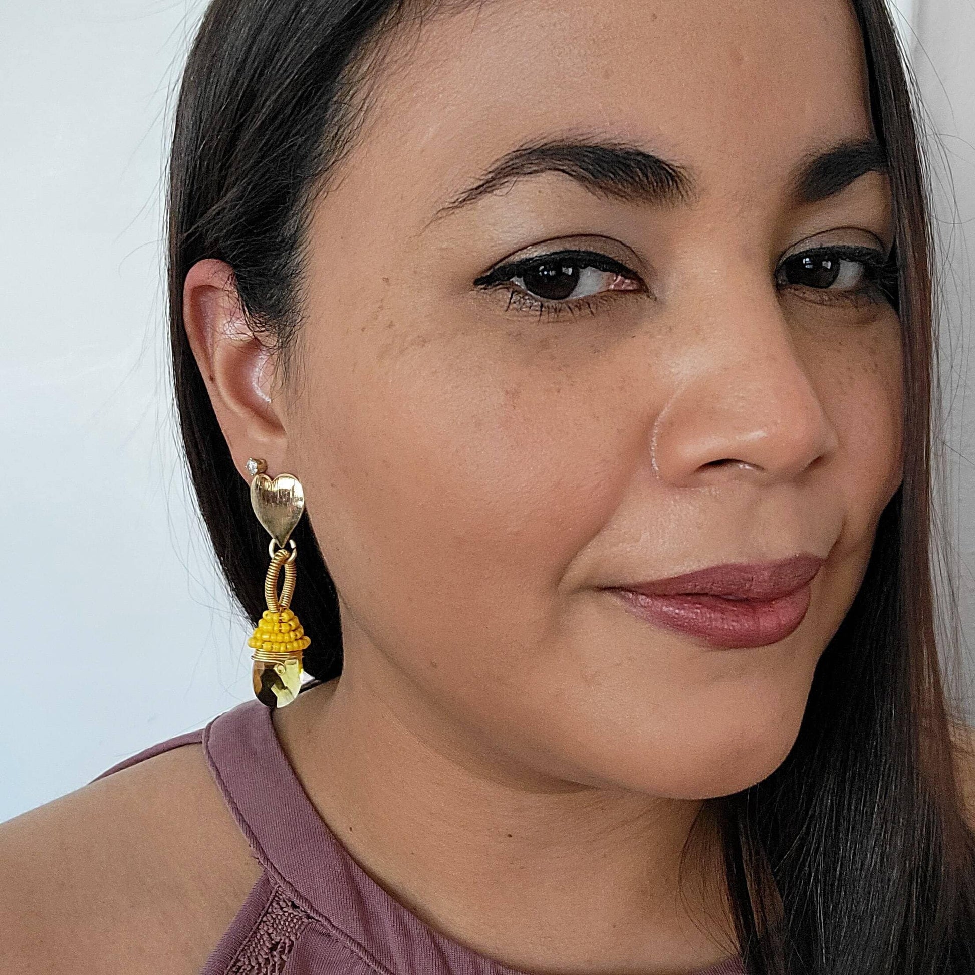 Crystal drop yellow Earrings,  drop crystal earrings, Wedding earrings, Tear drop earrings, gifts for gifted, dangle earrings, gold drop earring