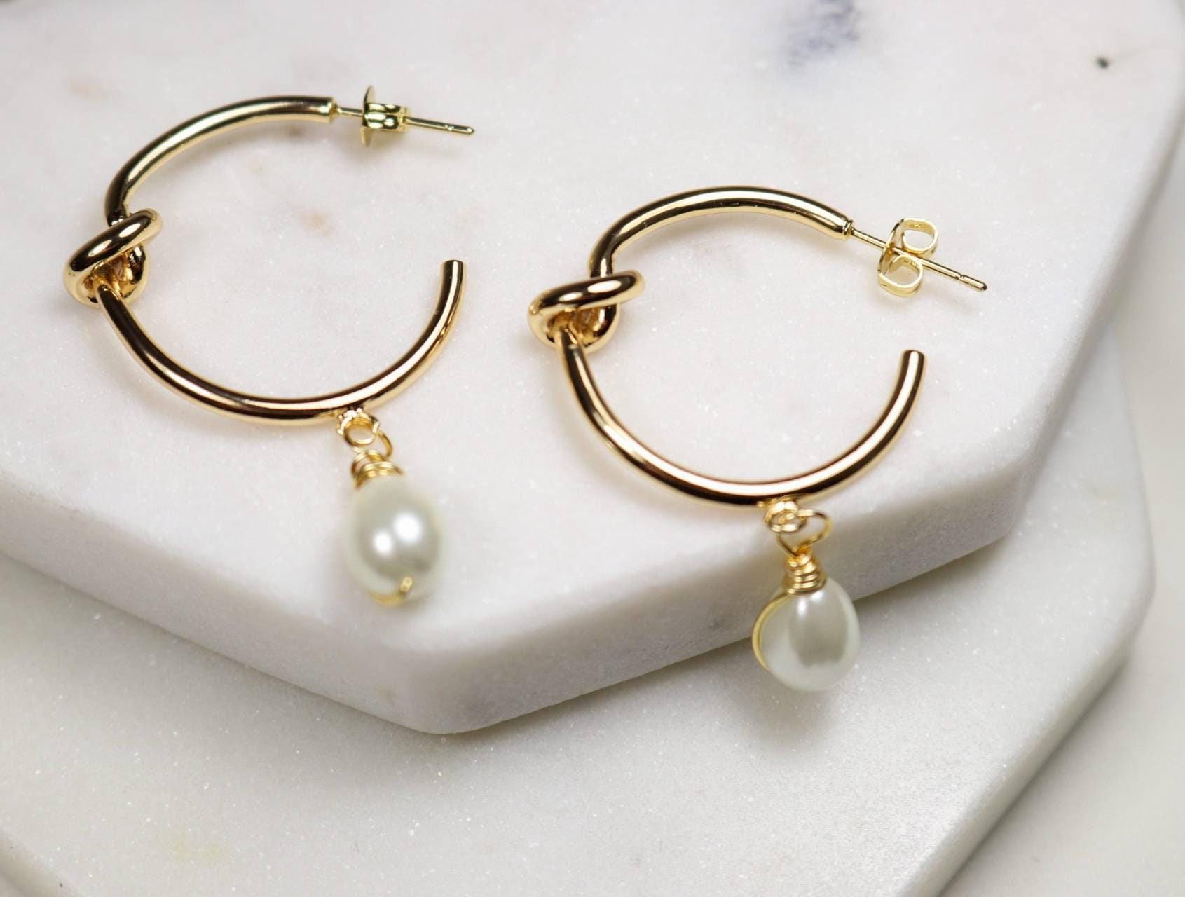 Pearl hoop earrings, Minimalistic hoop earrings, Thin hoop earrings, Gold filled hoop earrings, wife giftful, giftful wedding, bridal gifted