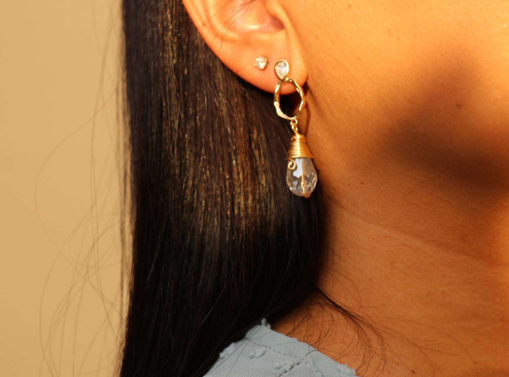Crystal Quartz Hoop Earrings, Gold Boho Hoops, Crystal Hoops, clear quartz hoop earrings, gold filled hoop earrings, thin gold hoop earrings
