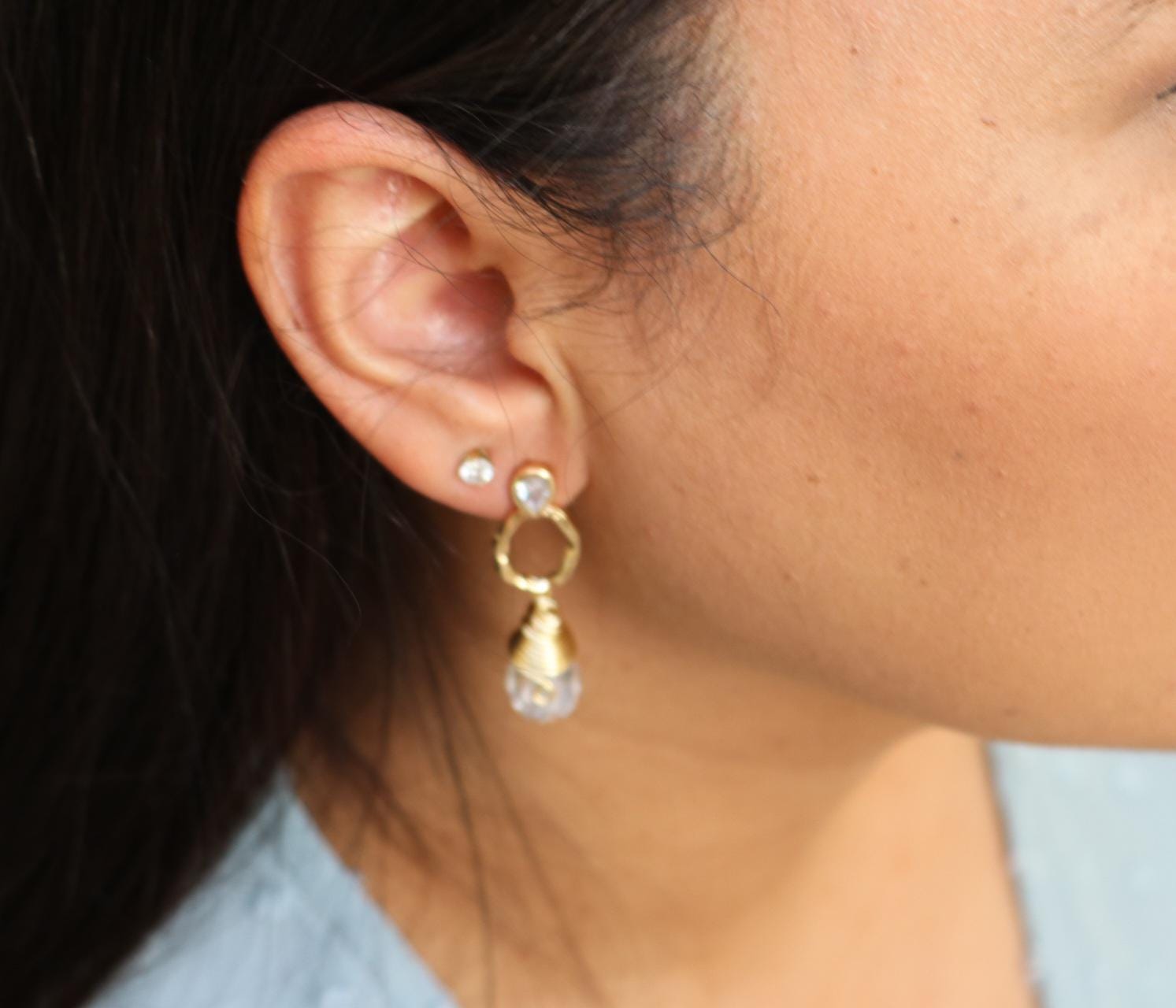 Crystal Quartz Hoop Earrings, Gold Boho Hoops, Crystal Hoops, clear quartz hoop earrings, gold filled hoop earrings, thin gold hoop earrings