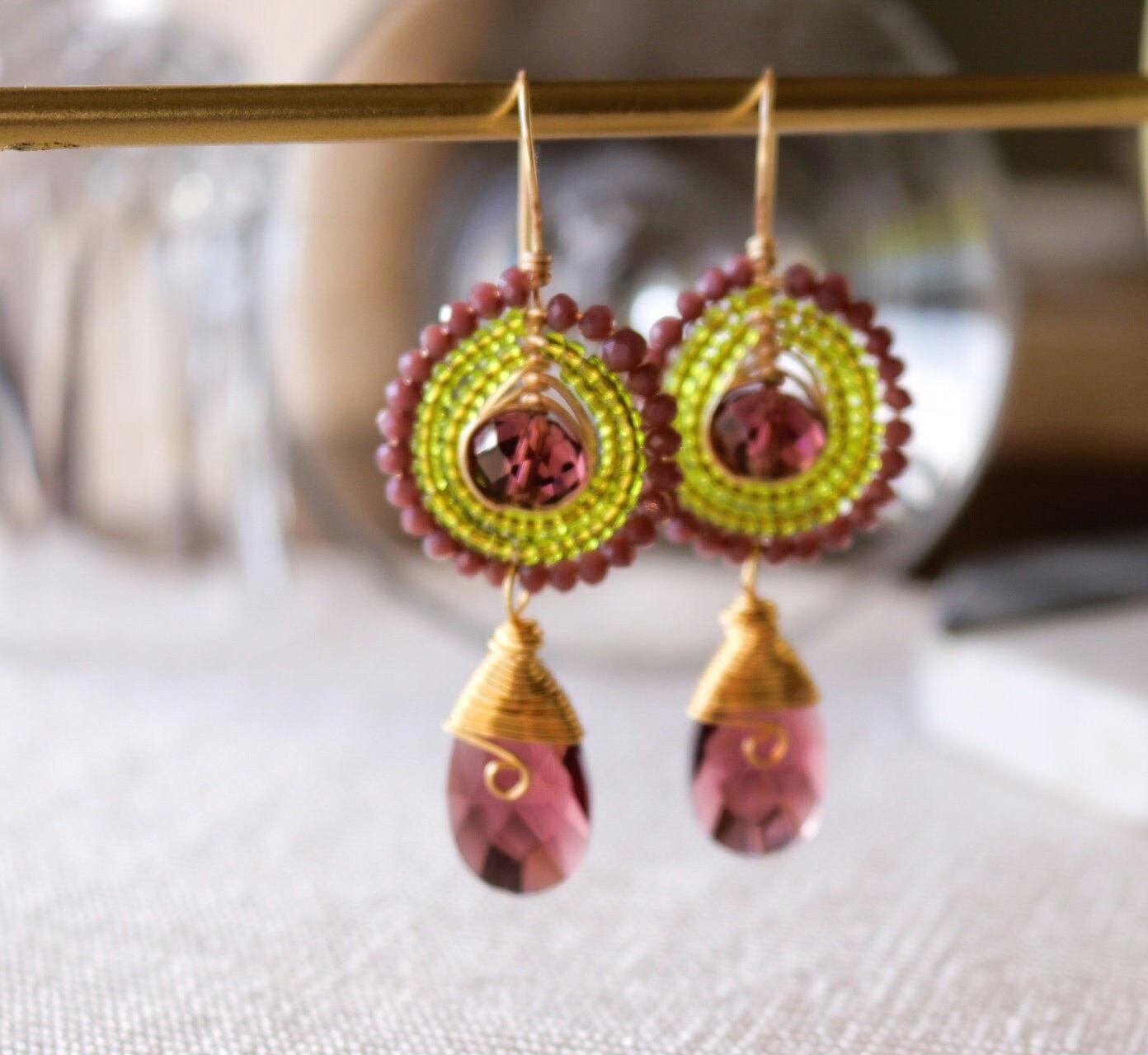 Bead Dangle Earrings, Bead drop earrings, Seed bead earrings, native earrings, miyuki bead earrings, miyuki earrings, wire wrapped earring