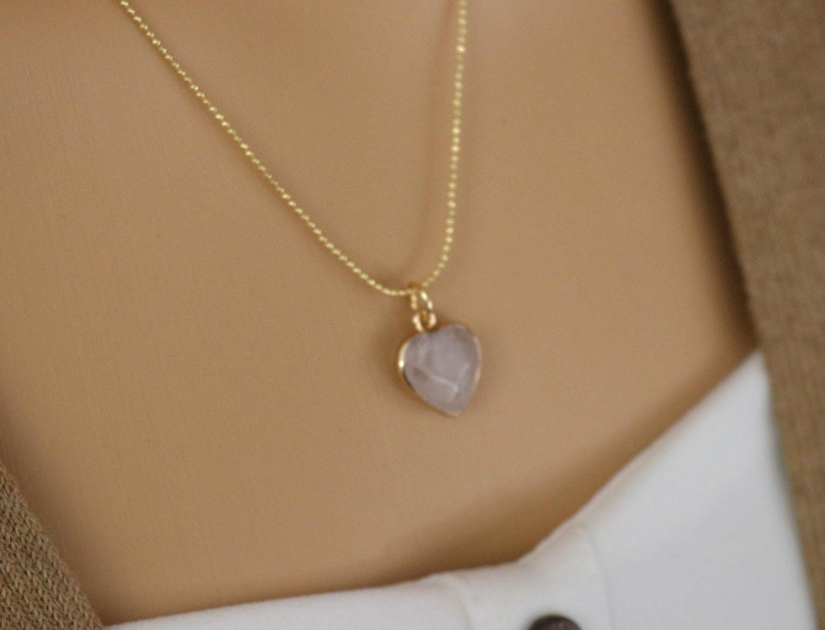 Heart Gemstone Necklace, Rose quartz necklace, Clear quartz necklace, thin gold necklaces, Labradorit necklace, Heart necklace gifted
