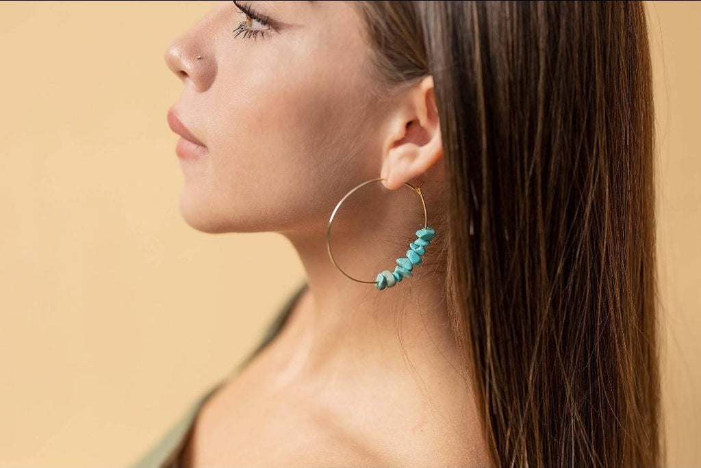 Turquoise hoop earrings, Large thin hoop earrings, Thin hoop earrings, Large hoop earrings, Gold filled hoop earrings, Round Hoop Earrings