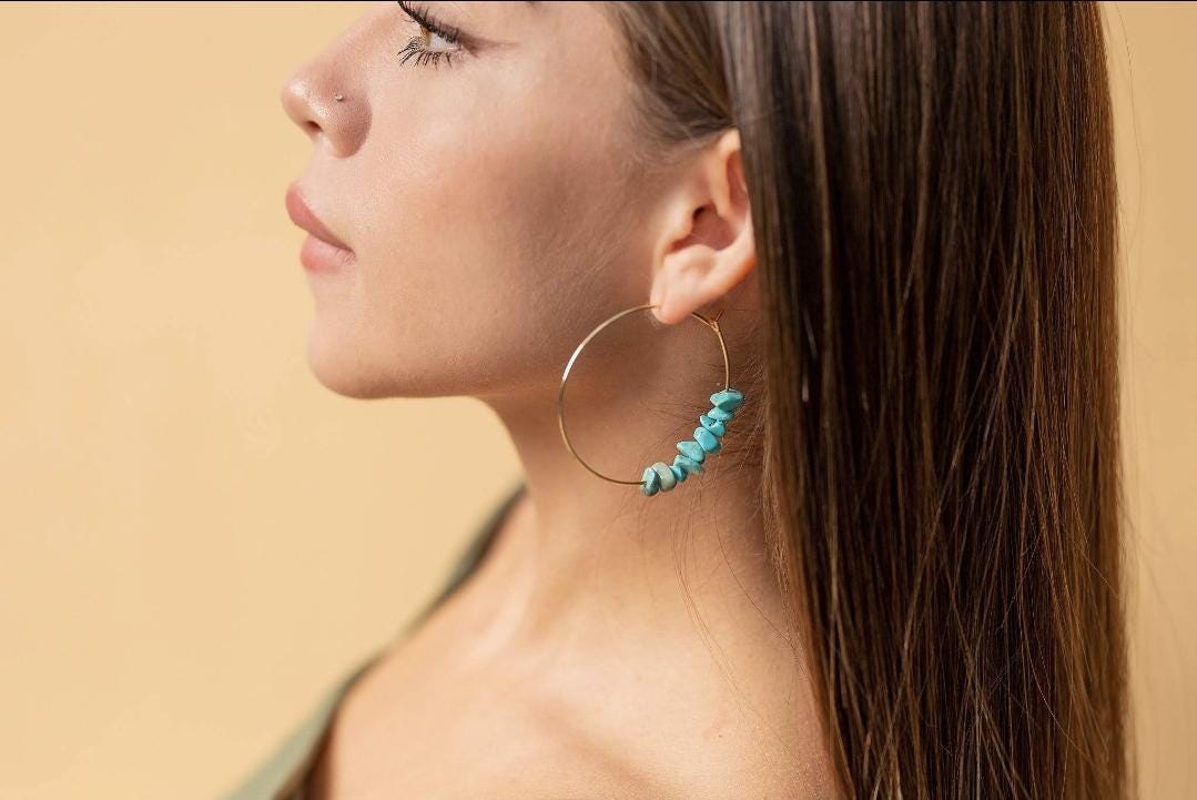Turquoise hoop earrings, Large thin hoop earrings, Thin hoop earrings, Large hoop earrings, Gold filled hoop earrings, Round Hoop Earrings