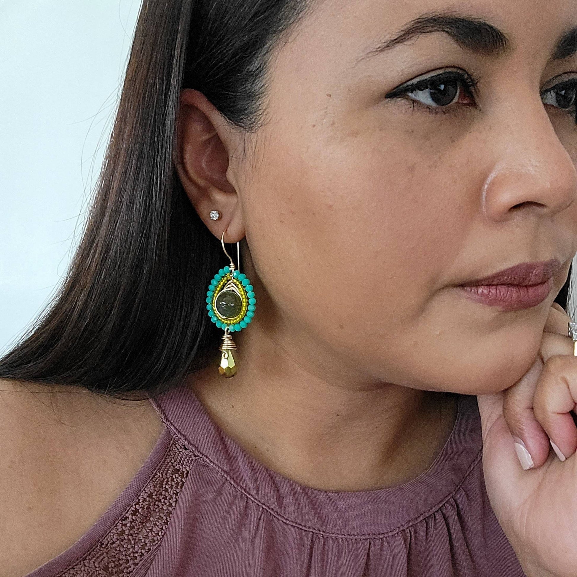 Moss agate earrings, Agate Herkimer, Large drop earrings,Dainty Green earrings, natural moss agate, green moss agate, christmas-gifts gifte