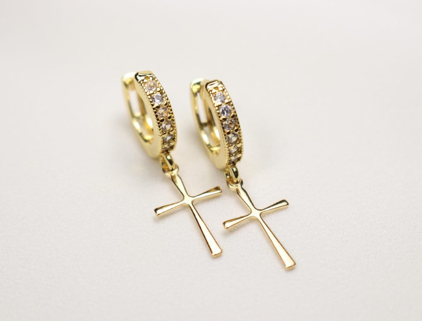 Cross Hoop earrings, Huggie hoop earrings, Small hoop earrings, Mini Hoop earrings, Tiny Hoop Earrings, Gold filled hoops, Dainty Hoops