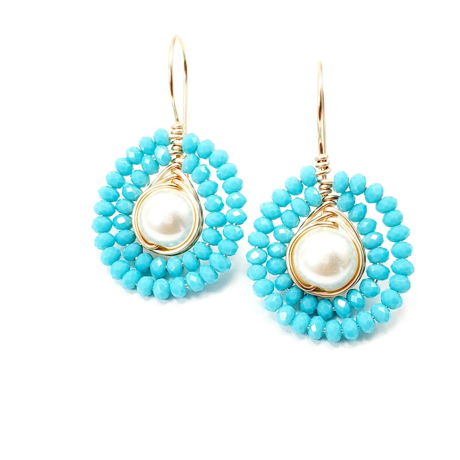 Pearl and crystal wedding earrings for brides, gold crystal pearls bridal earrings, Crystal and pearls wedding earrings, Boho bride earrings