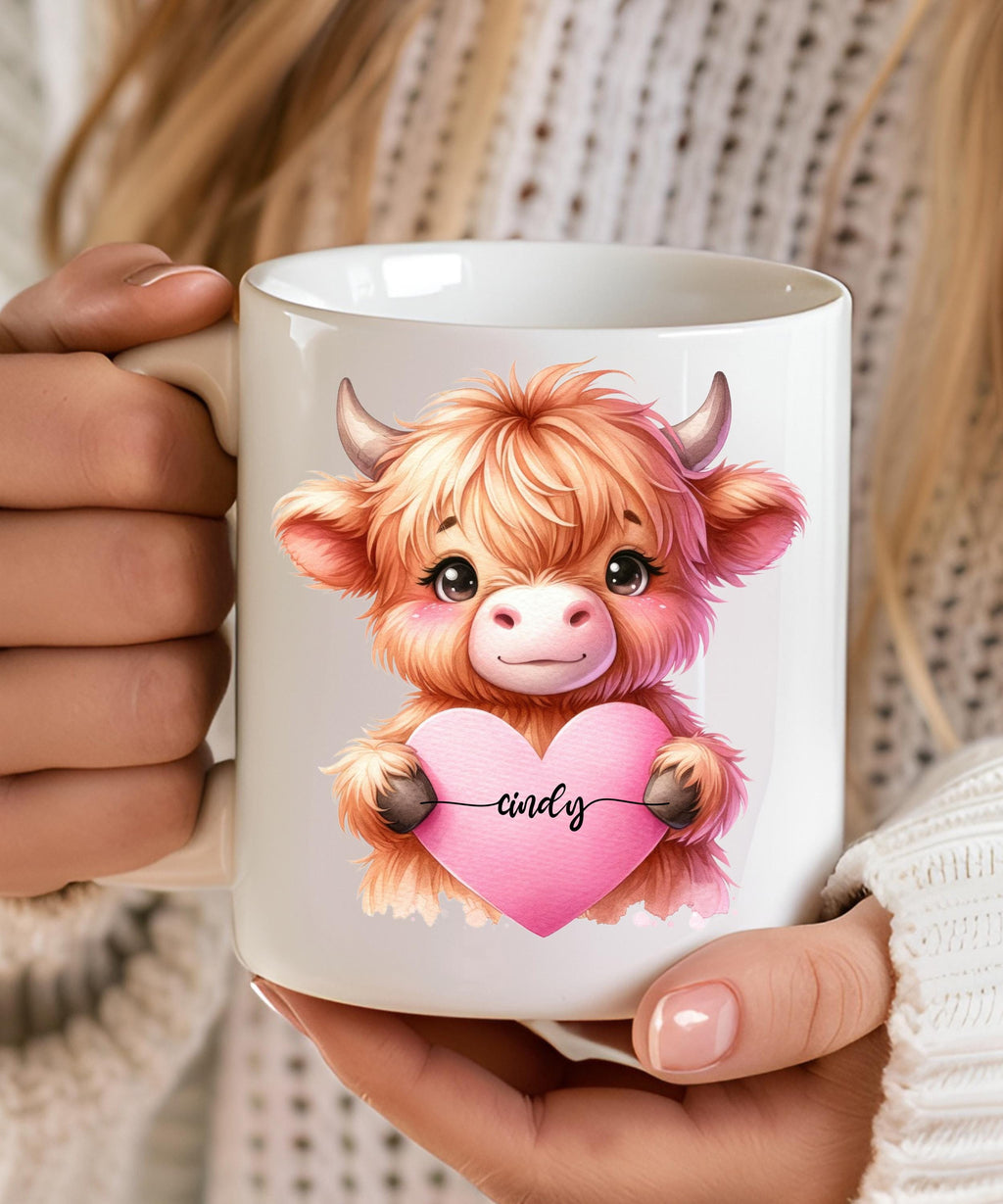 Highland Cow Mug Personalized, Cow Lover Gifts Cup, wife  gifted, girlfriends gifted, cow lover giftful, giftful valentines, gift for- her