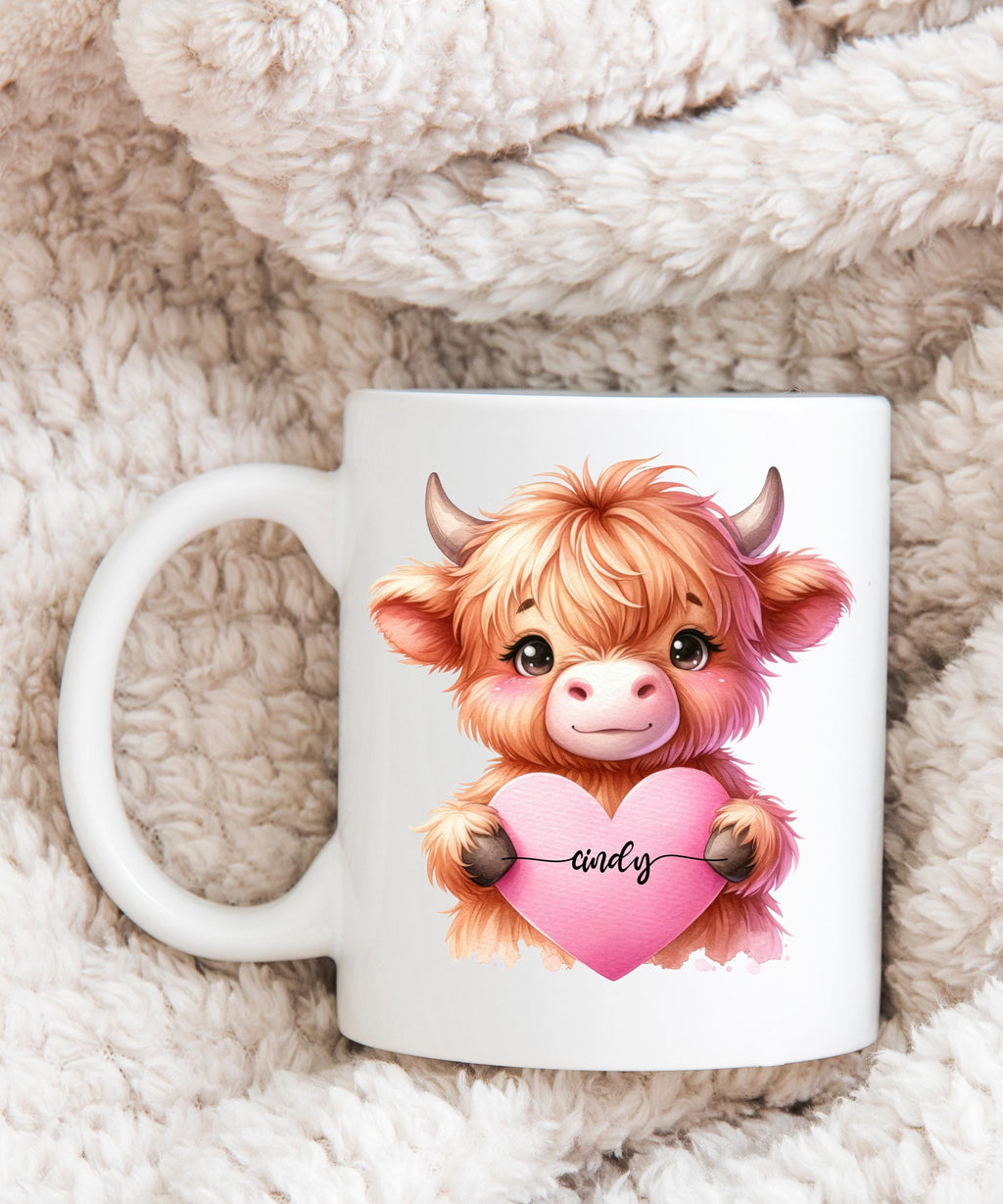 Highland Cow Mug Personalized, Cow Lover Gifts Cup, wife  gifted, girlfriends gifted, cow lover giftful, giftful valentines, gift for- her