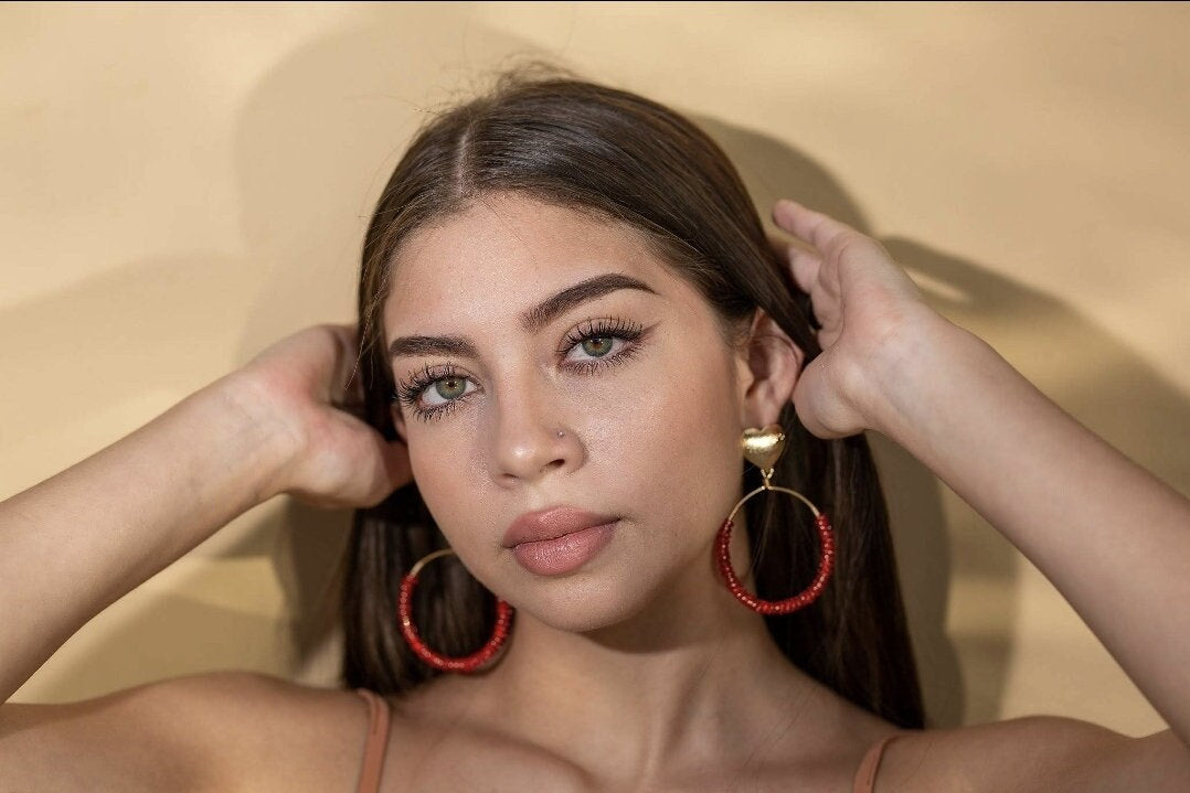 Beaded hoop earrings, Chunky gold hoops, Large hoop earrings, giftful anniversary, giftful sister, gift mothers days