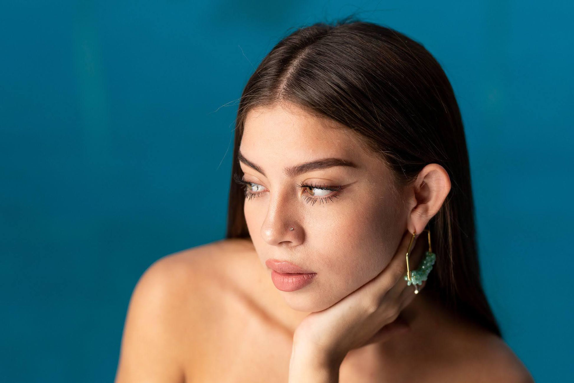 Lizz Franco Hexagon Earrings - Gold Beaded Hoop Earrings, Geometric Hoops