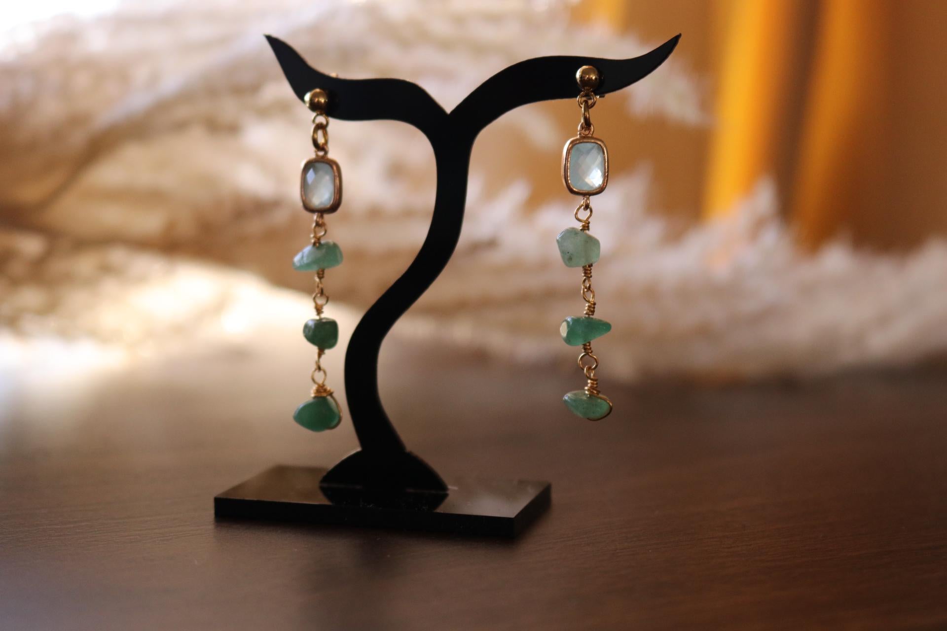 Aventurine Earrings, Valentins earrings, Raw stone earrings, Raw crystal earrings, Heartful earrings, gifted earrings gifted daughter gift