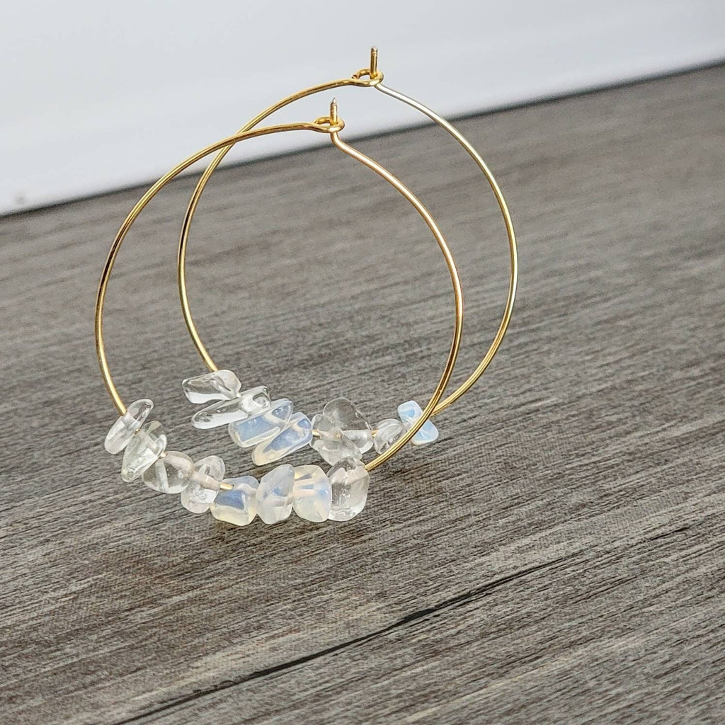 Opalite  Thin hoop earrings, Crystal hoop earrings, October birthstone earrings, Hoop Opalite Earrings, gifted earrings valentine's gift