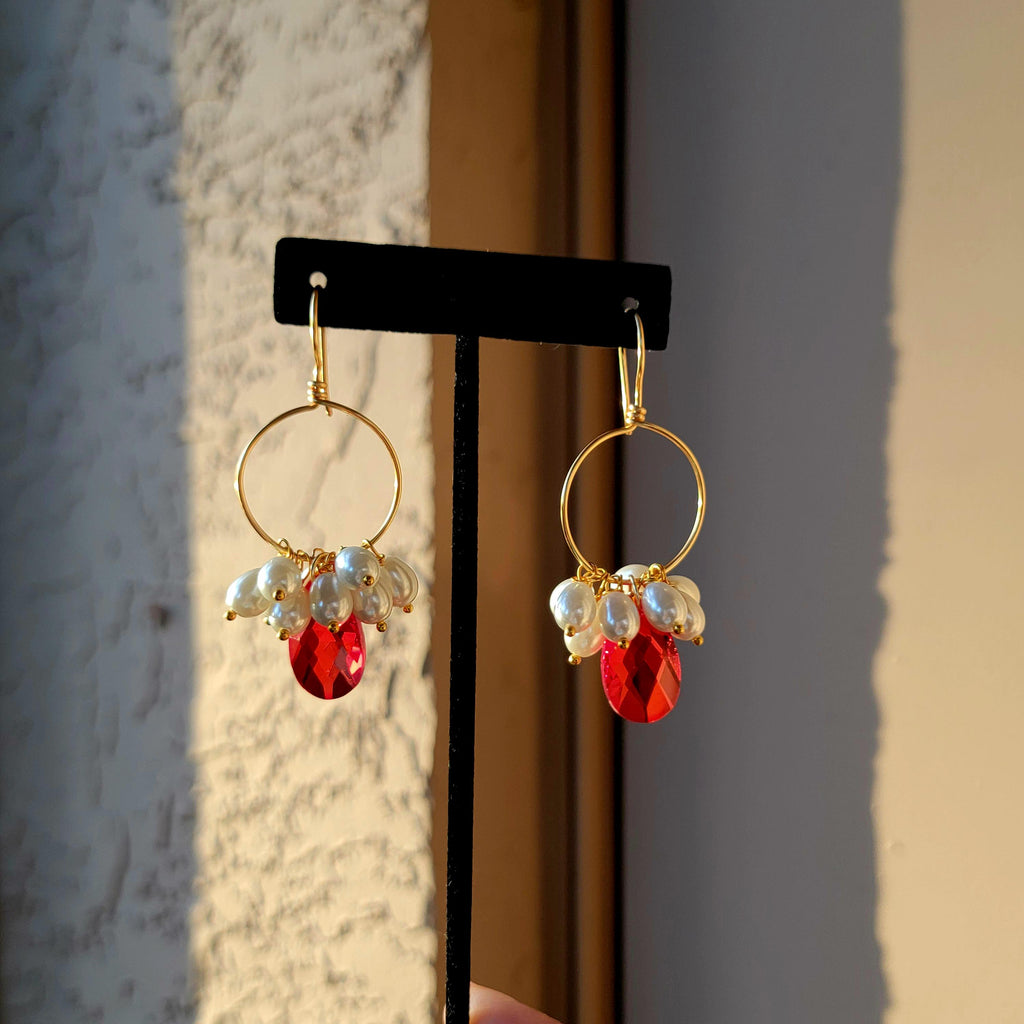 Pearl hoop earrings gold, Dangling Pearl Hoops, Thin gold hoops, Crystal hoop earrings, gifted earrings valentine's gift