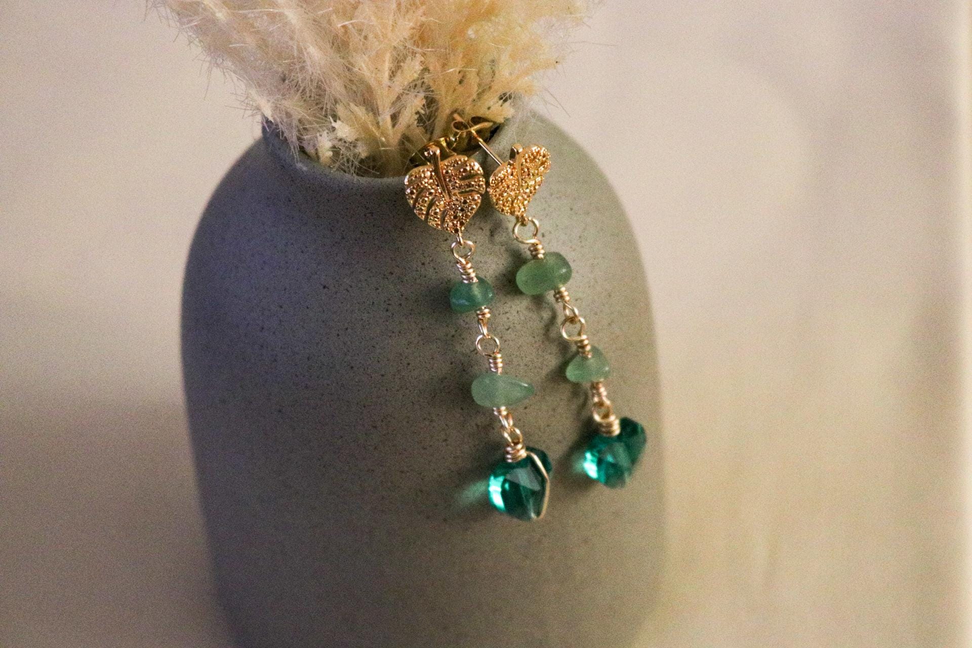 Aventurine Earrings, minimalistic earring, Valentins earrings, Heartful earrings, gifted earrings gifted daughter gift, gift for- her