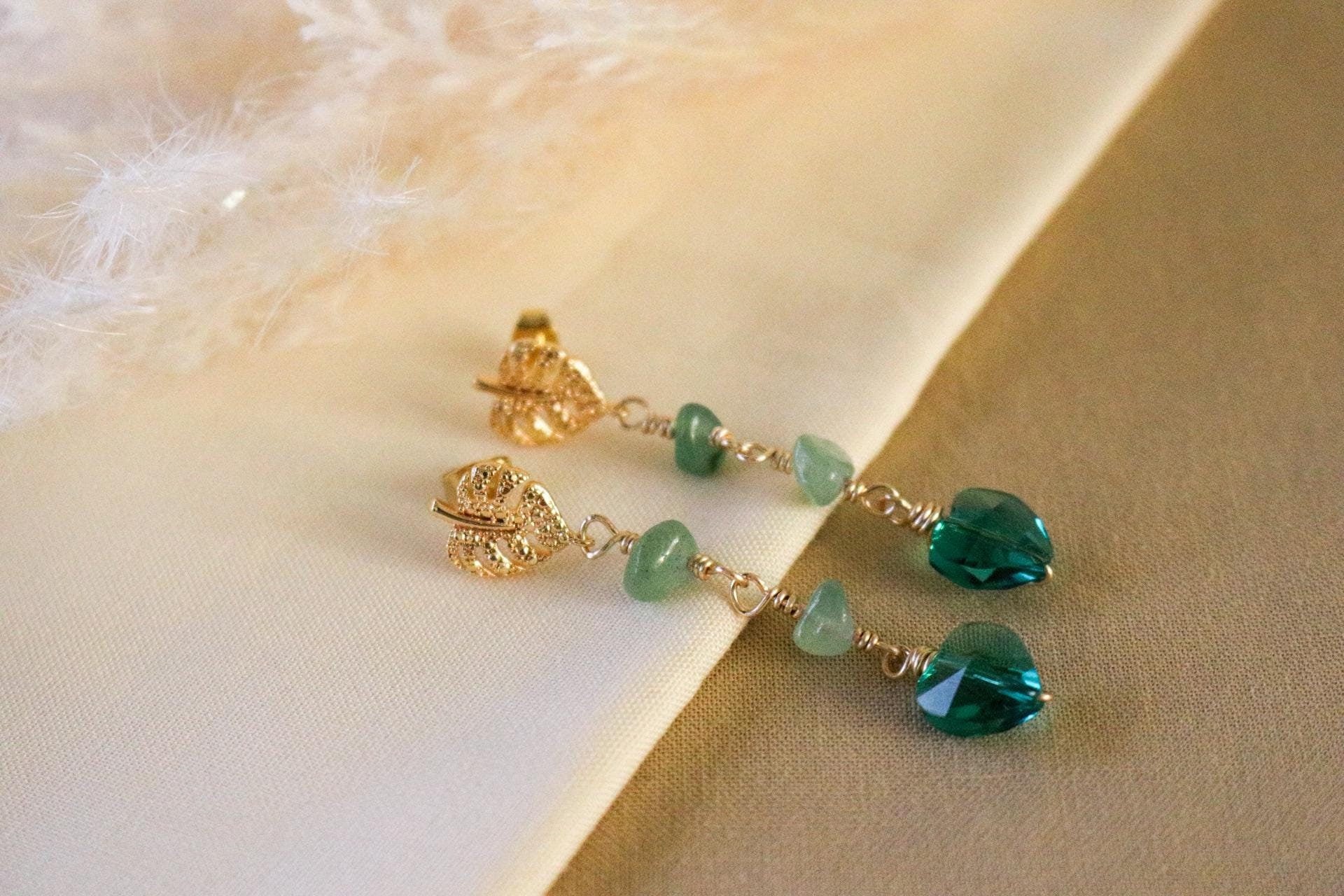 Aventurine Earrings, minimalistic earring, Valentins earrings, Heartful earrings, gifted earrings gifted daughter gift, gift for- her