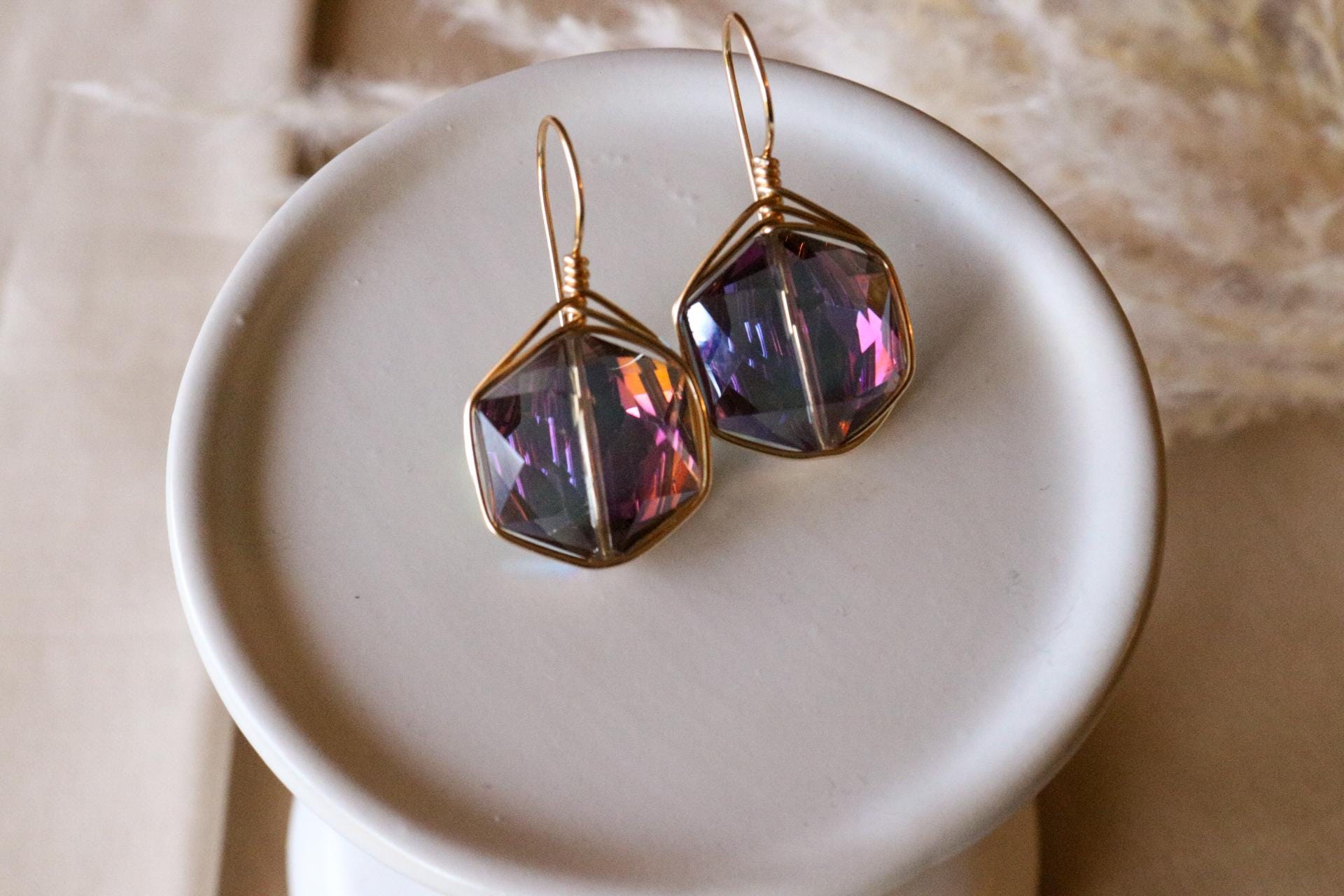 Dropping earring, Pentagon Earring, maid-of-honor gift, bridal earrings crystal, weddings- giftful, mama gifte, gift for- her,giftful sister