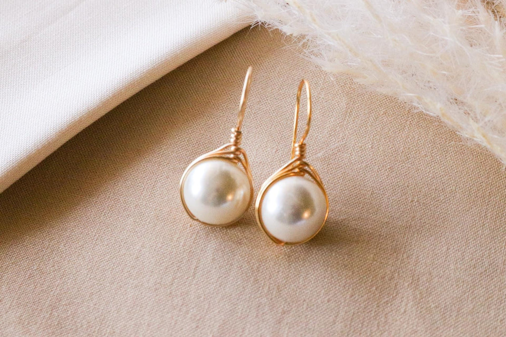Pearl earring drops, bridesmaid earring, big pearl earrings, round ball shape pearl earrings, large pearl earrings, minimalist earrings