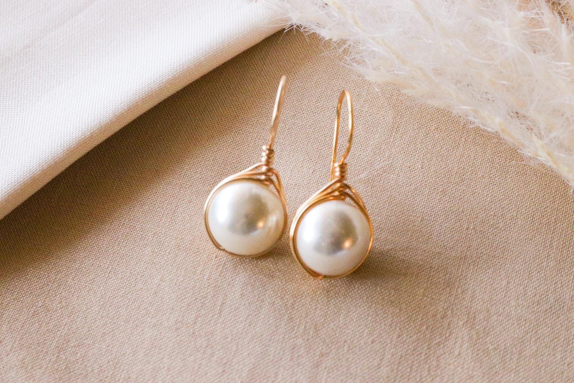 Pearl earring drops, bridesmaid earring, big pearl earrings, round ball shape pearl earrings, large pearl earrings, minimalist earrings