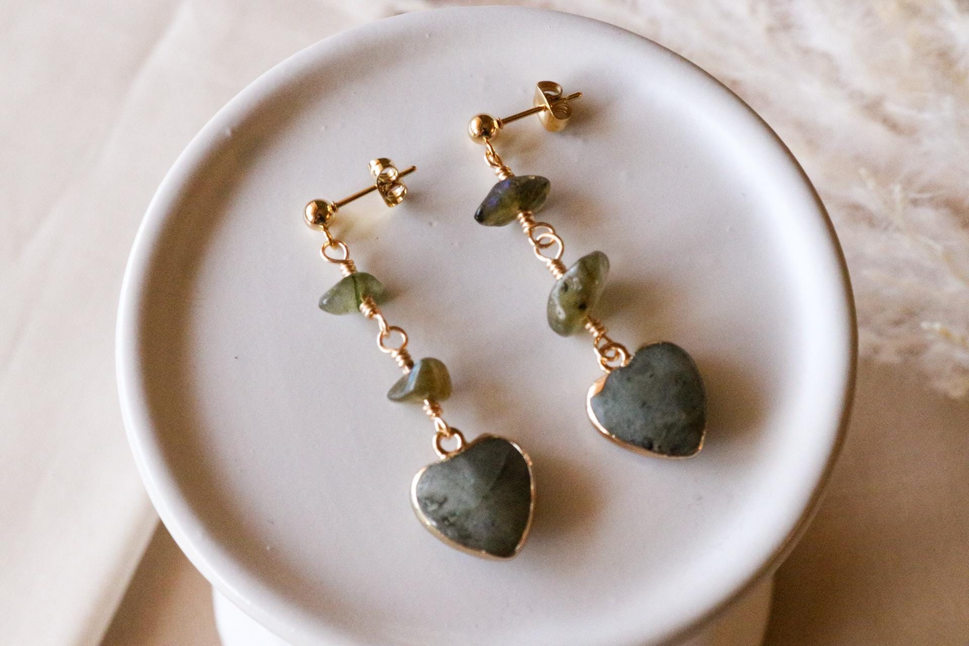 Heart Labradorite Earrings, Valentins earrings, crystal earrings dainty, Heartful earrings, gifted earrings valentine's gift, heartful gift